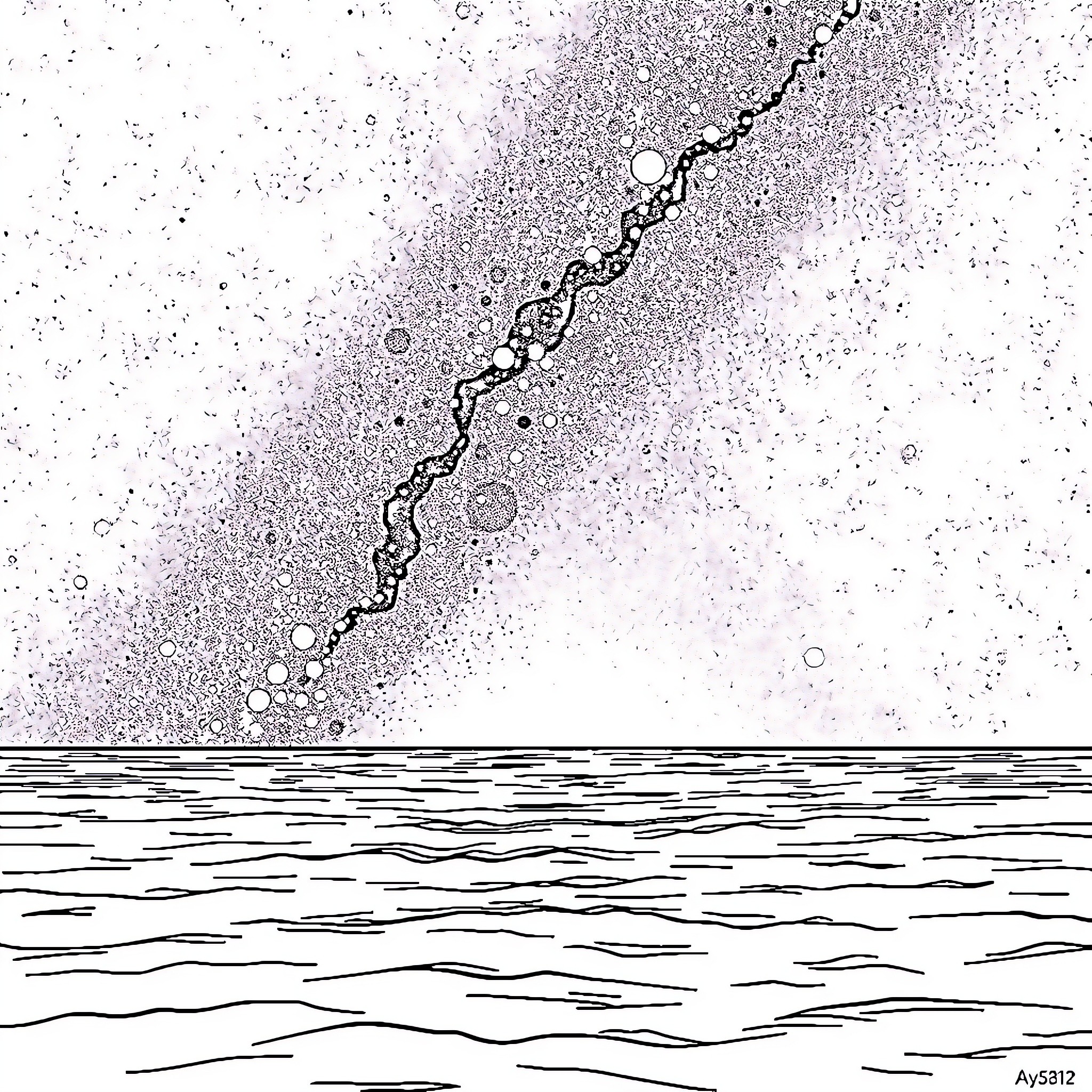 Galaxy Cosmic Waves Across Ocean Coloring Page (free black-and-white line drawing printable PDF for all, from beginners to advanced learners, including children, teens, adults, and seniors)