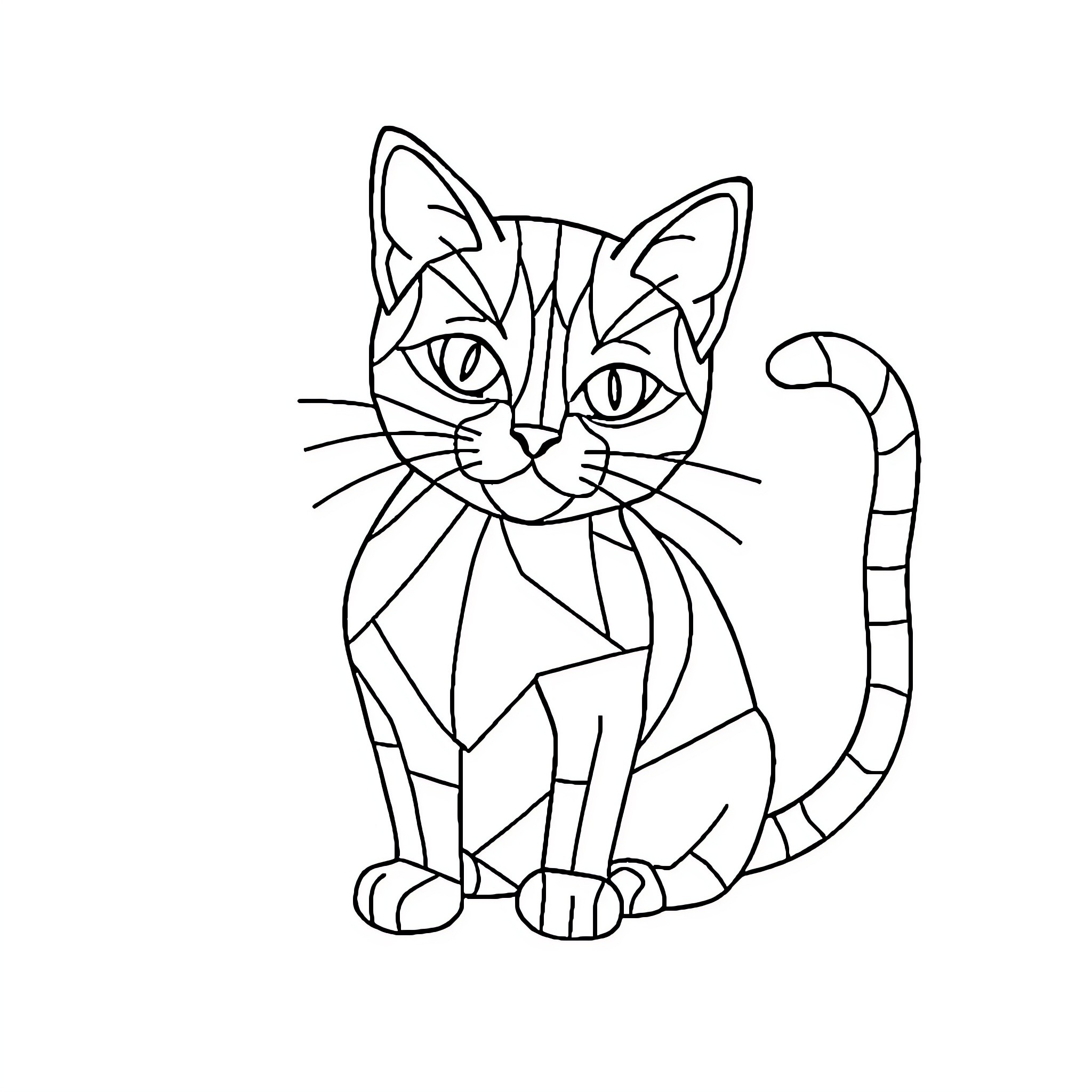 Cat in abstract geometric pattern Coloring Page (free black-and-white line drawing printable PDF for all, from beginners to advanced learners, including children, teens, adults, and seniors)