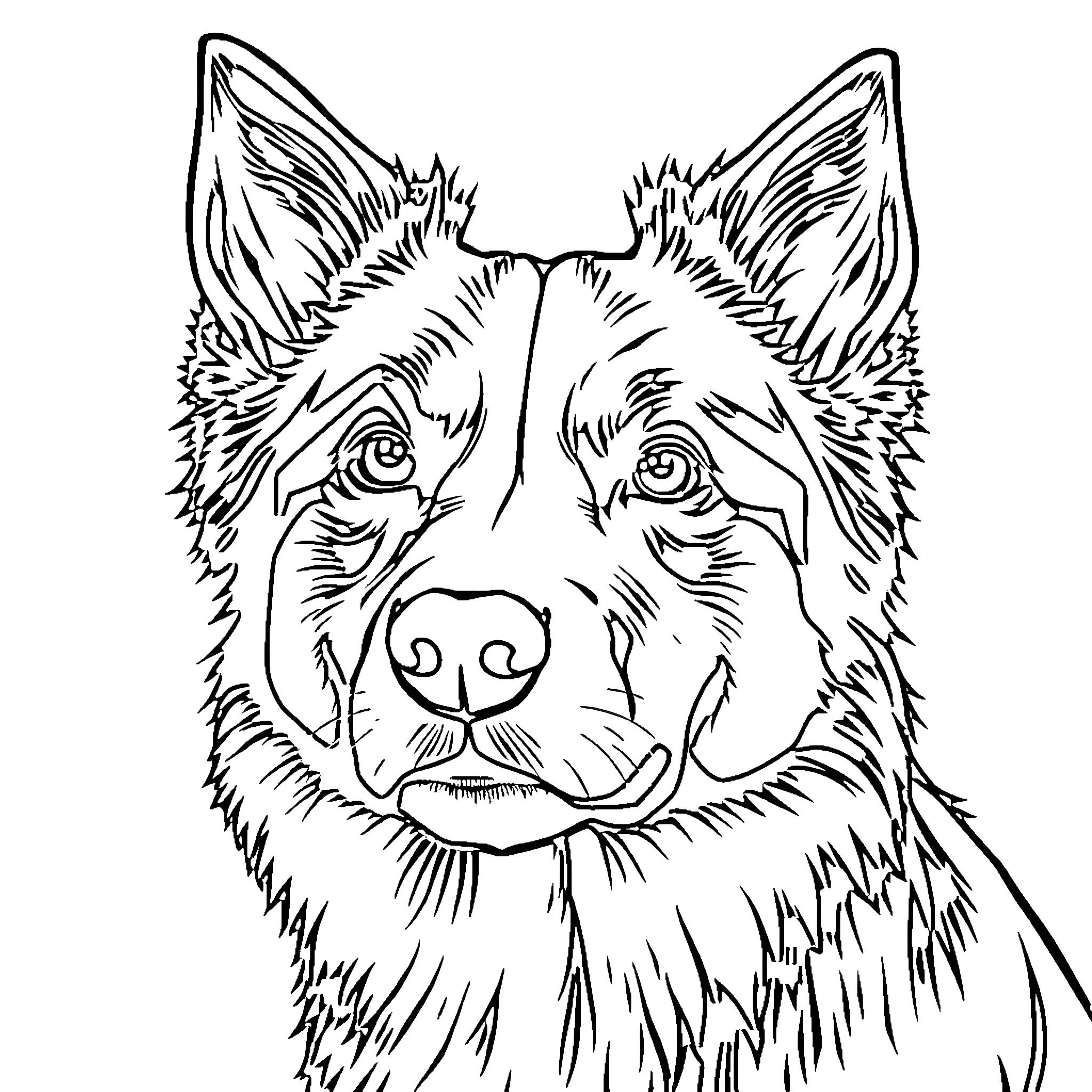 Border Collie drawn in detailed ink Coloring Page (free black-and-white line drawing printable PDF for all, from beginners to advanced learners, including children, teens, adults, and seniors)