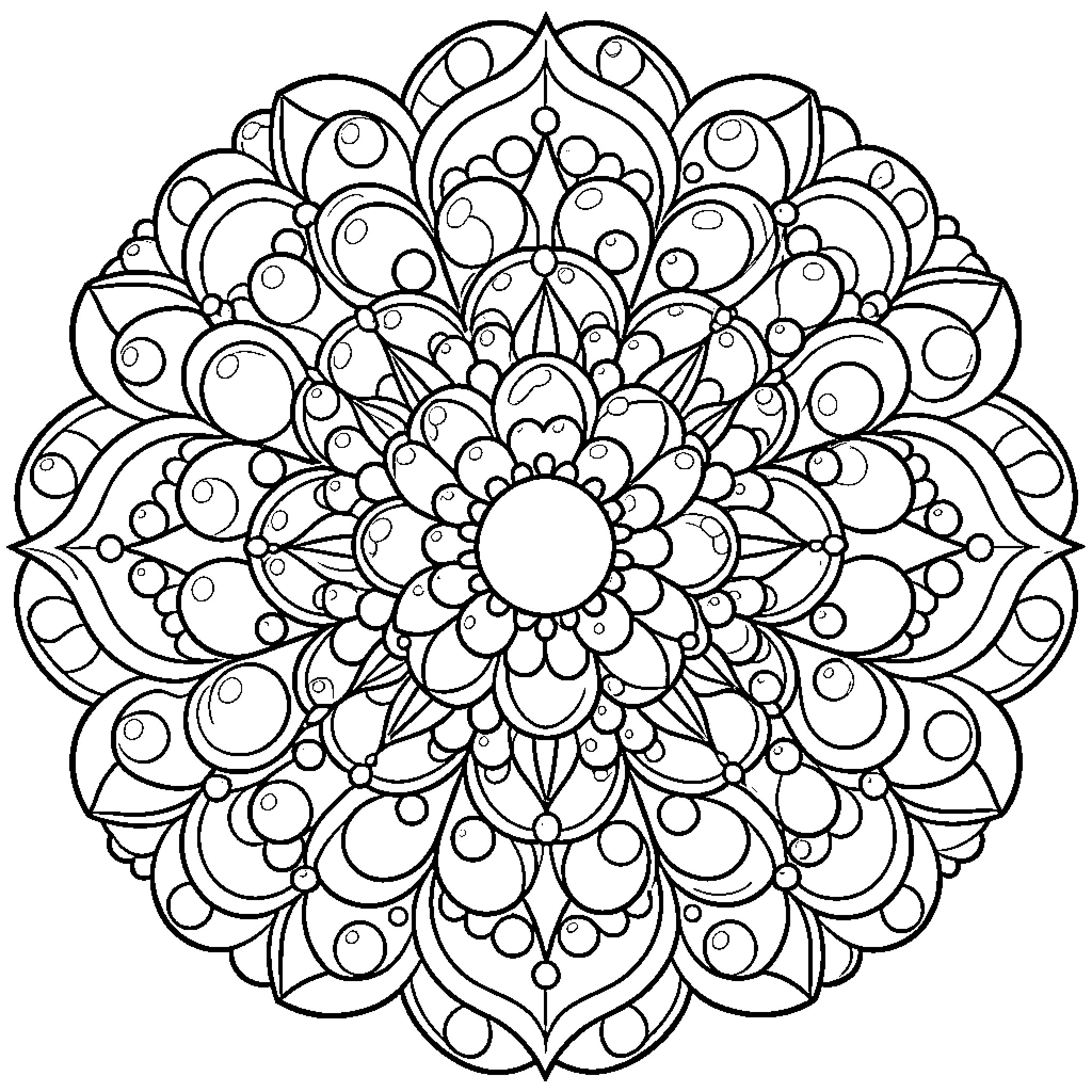 Mandala of intricate decorative patterns Coloring Page (free black-and-white line drawing printable PDF for all, from beginners to advanced learners, including children, teens, adults, and seniors)