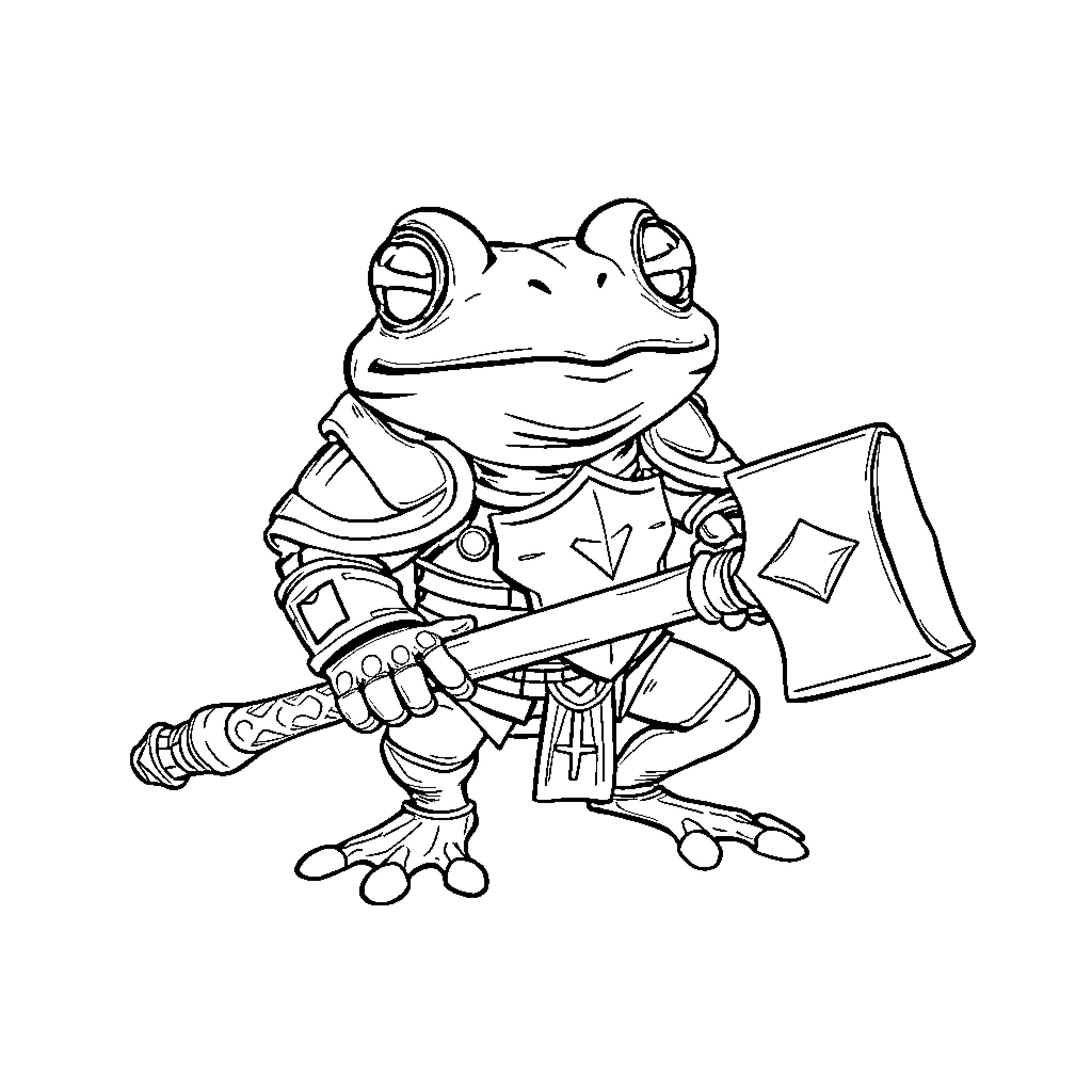 Tree Frog on an Adventure Coloring Page (free black-and-white line drawing printable PDF for all, from beginners to advanced learners, including children, teens, adults, and seniors)