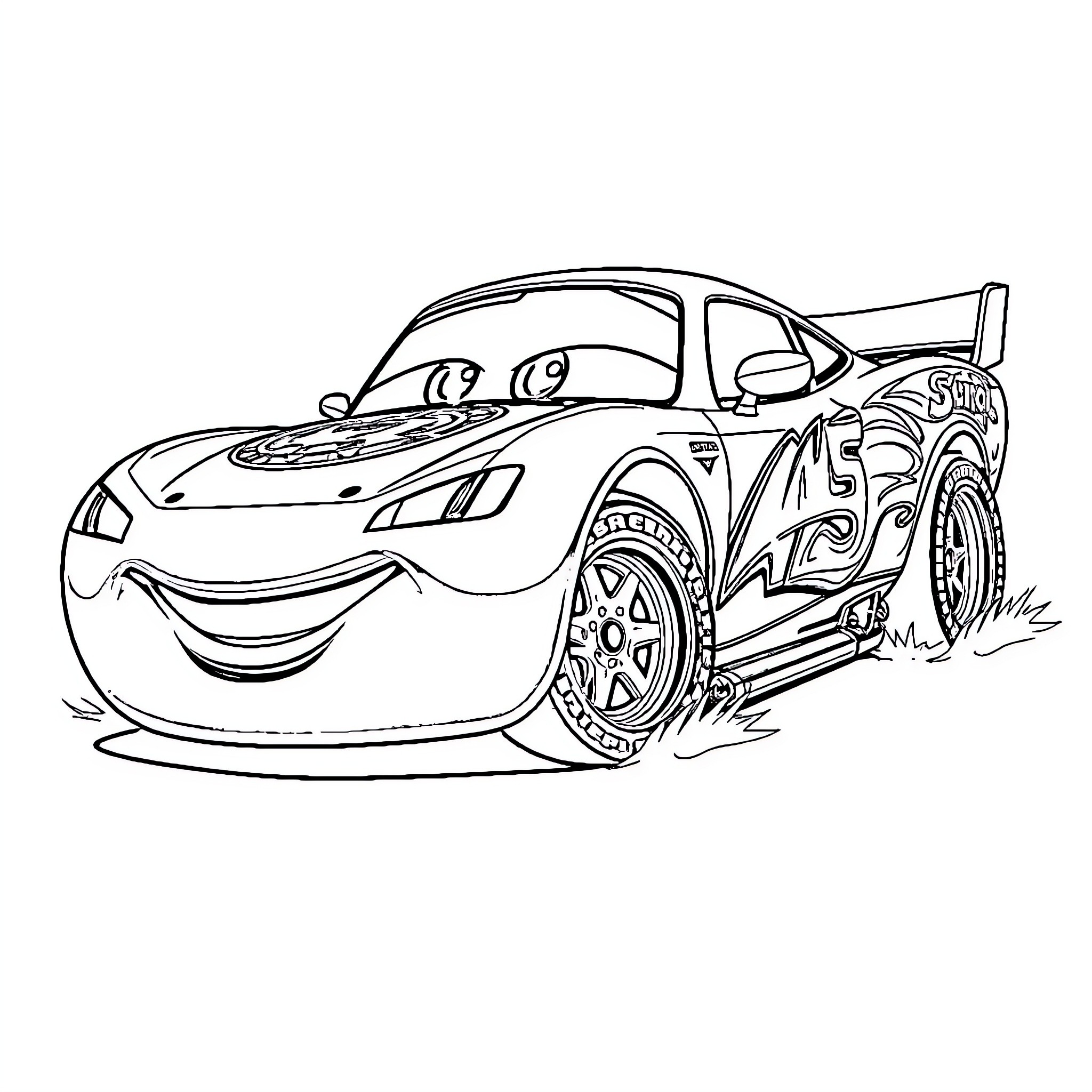 Lightning McQueen's Exciting Racing Adventure Coloring Page (free black-and-white line drawing printable PDF for all, from beginners to advanced learners, including children, teens, adults, and seniors)
