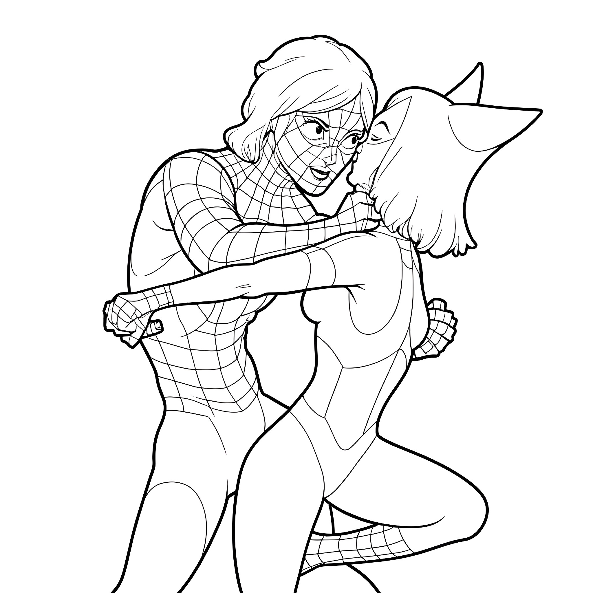 Spiderman in action posing with web Coloring Page (free black-and-white line drawing printable PDF for all, from beginners to advanced learners, including children, teens, adults, and seniors)