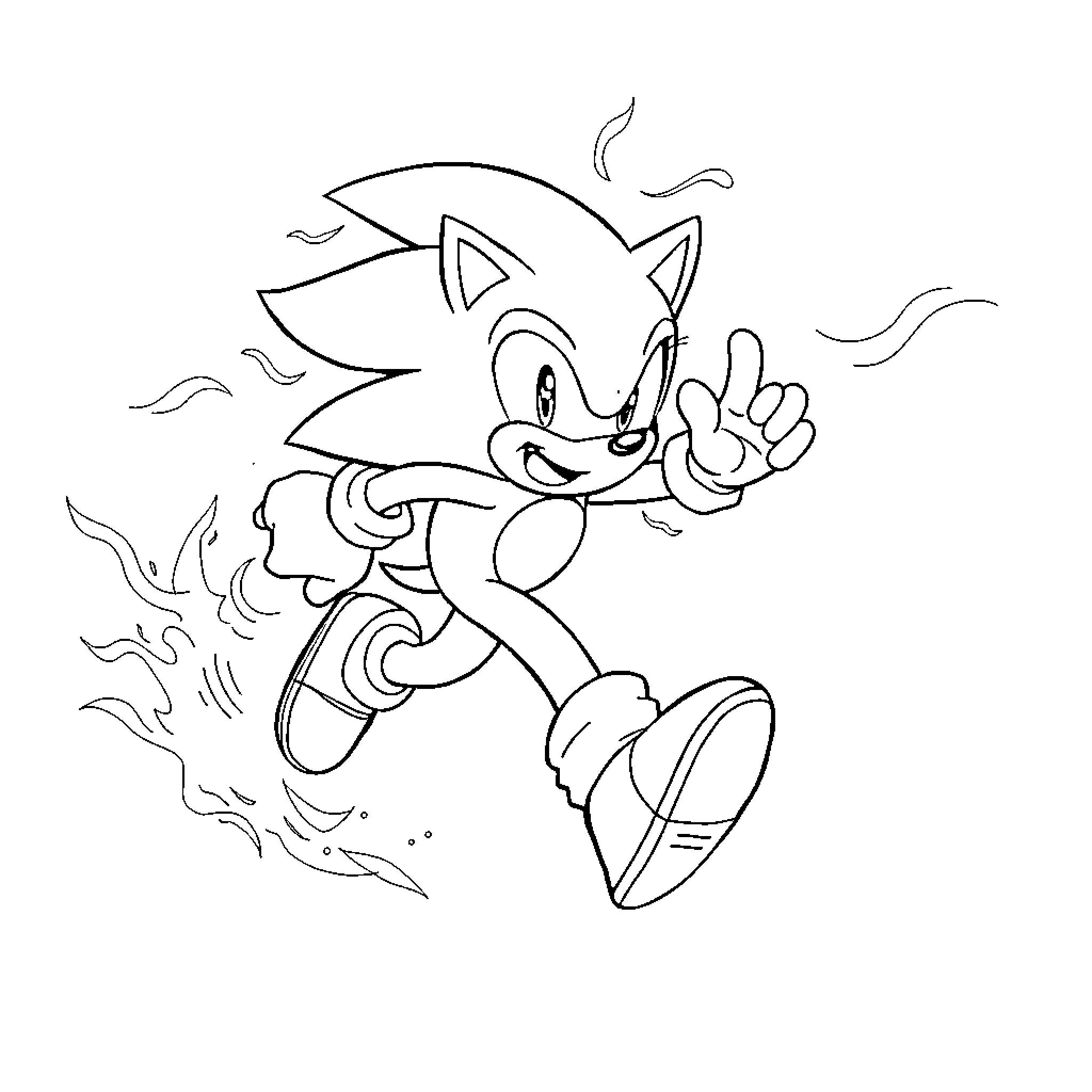 Sonic the Hedgehog running energetically Coloring Page (free black-and-white line drawing printable PDF for all, from beginners to advanced learners, including children, teens, adults, and seniors)