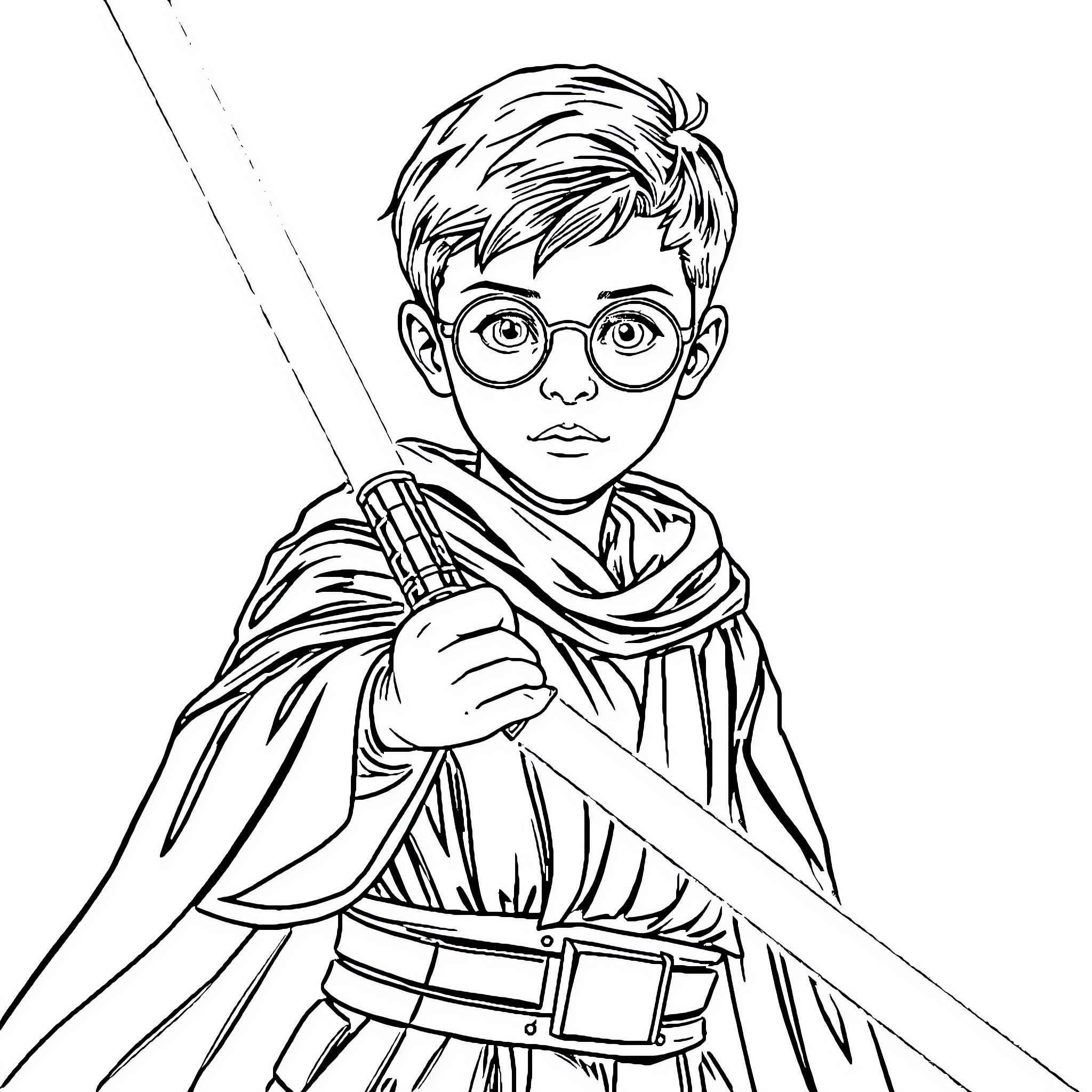 Sith Lord in Training Wielding a Lightsaber Coloring Page (free black-and-white line drawing printable PDF for all, from beginners to advanced learners, including children, teens, adults, and seniors)