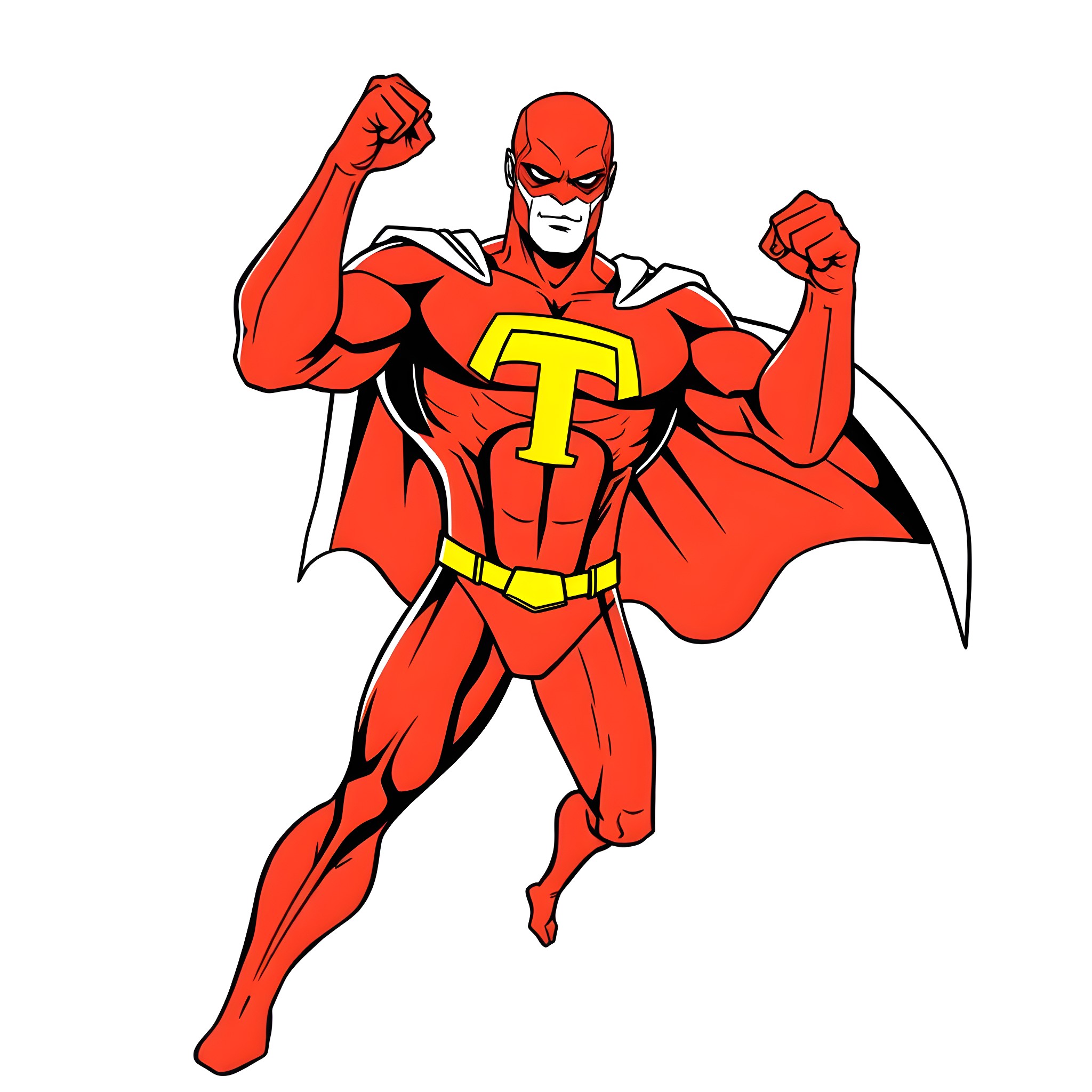 Red Tornado in heroic pose Coloring Page (free black-and-white line drawing printable PDF for all, from beginners to advanced learners, including children, teens, adults, and seniors)