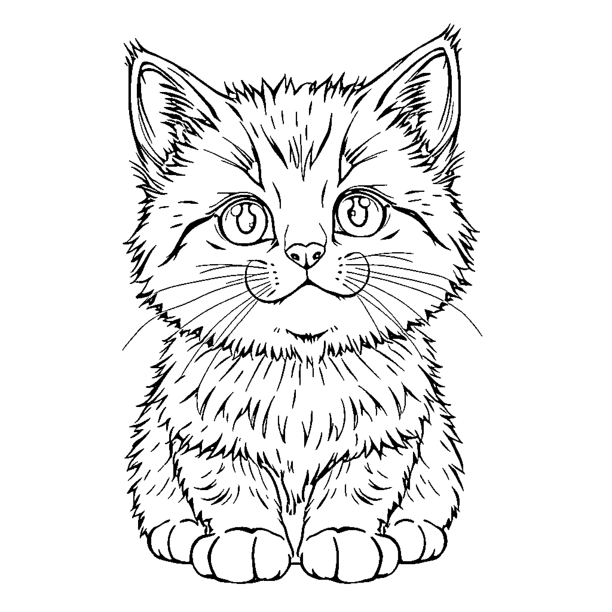 Cat with Curious Expression Coloring Page (free black-and-white line drawing printable PDF for all, from beginners to advanced learners, including children, teens, adults, and seniors)