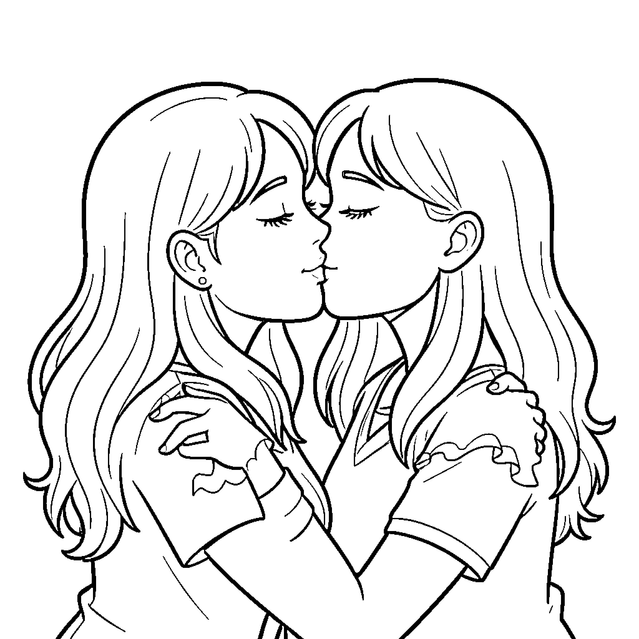 Leydyboog's Romantic Embrace Coloring Page (free black-and-white line drawing printable PDF for all, from beginners to advanced learners, including children, teens, adults, and seniors)