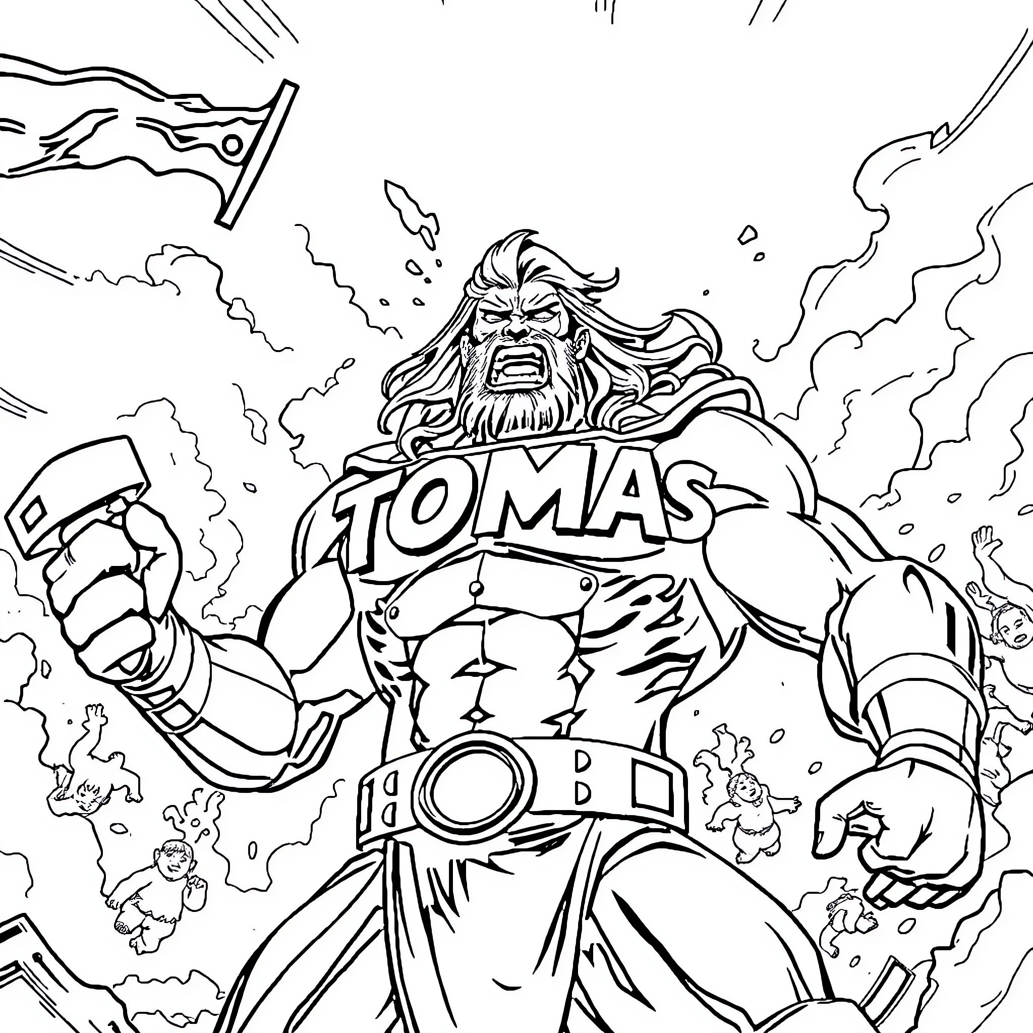 Titan Unleashing Powerful Rage and Destruction Coloring Page (free black-and-white line drawing printable PDF for all, from beginners to advanced learners, including children, teens, adults, and seniors)