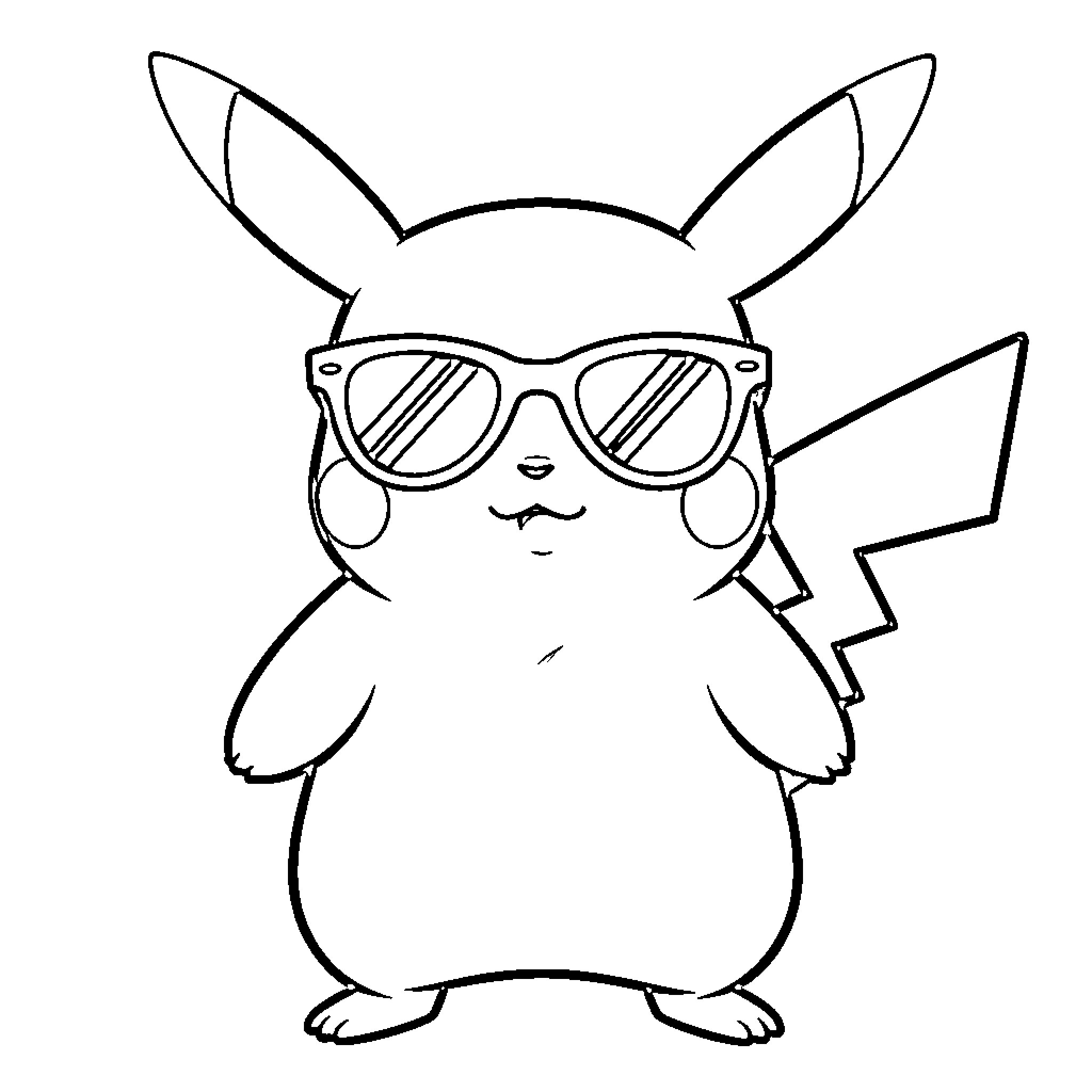 Pikachu wearing stylish sunglasses Coloring Page (free black-and-white line drawing printable PDF for all, from beginners to advanced learners, including children, teens, adults, and seniors)