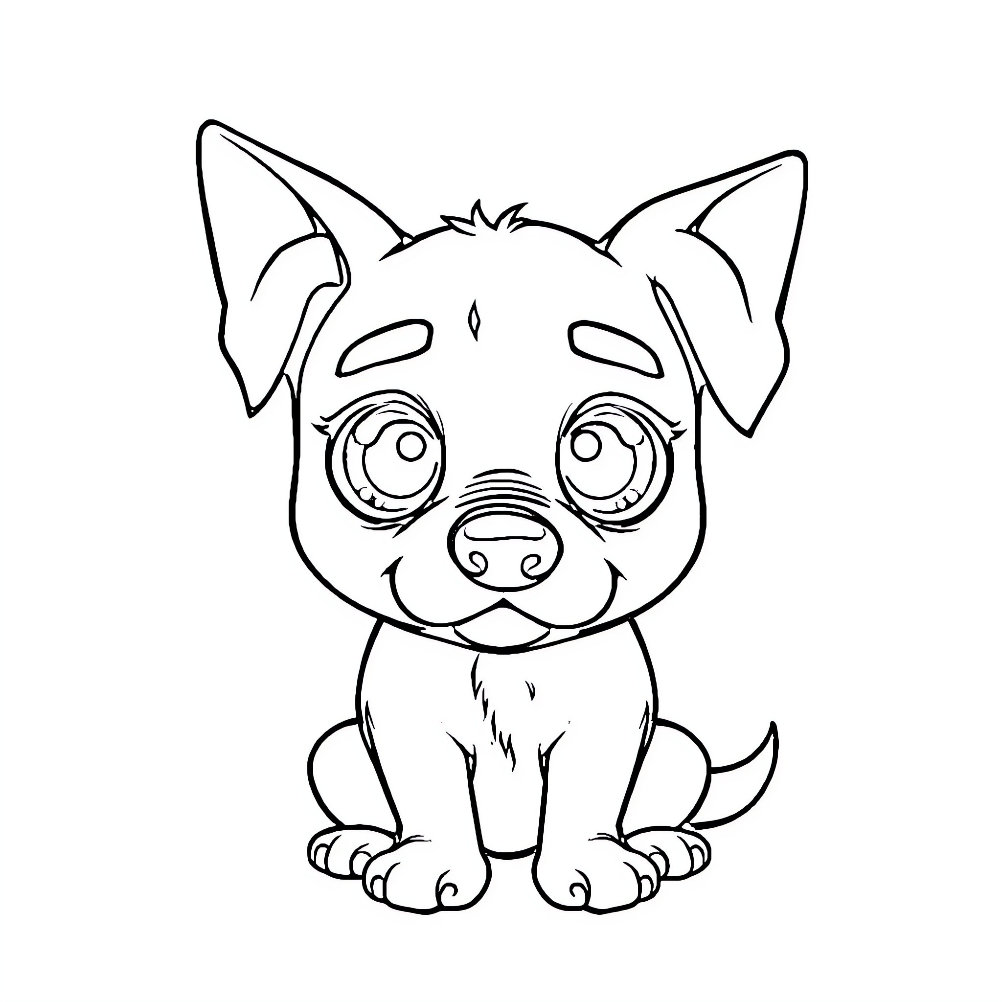 Dog with big eyes looking curiously Coloring Page (free black-and-white line drawing printable PDF for all, from beginners to advanced learners, including children, teens, adults, and seniors)
