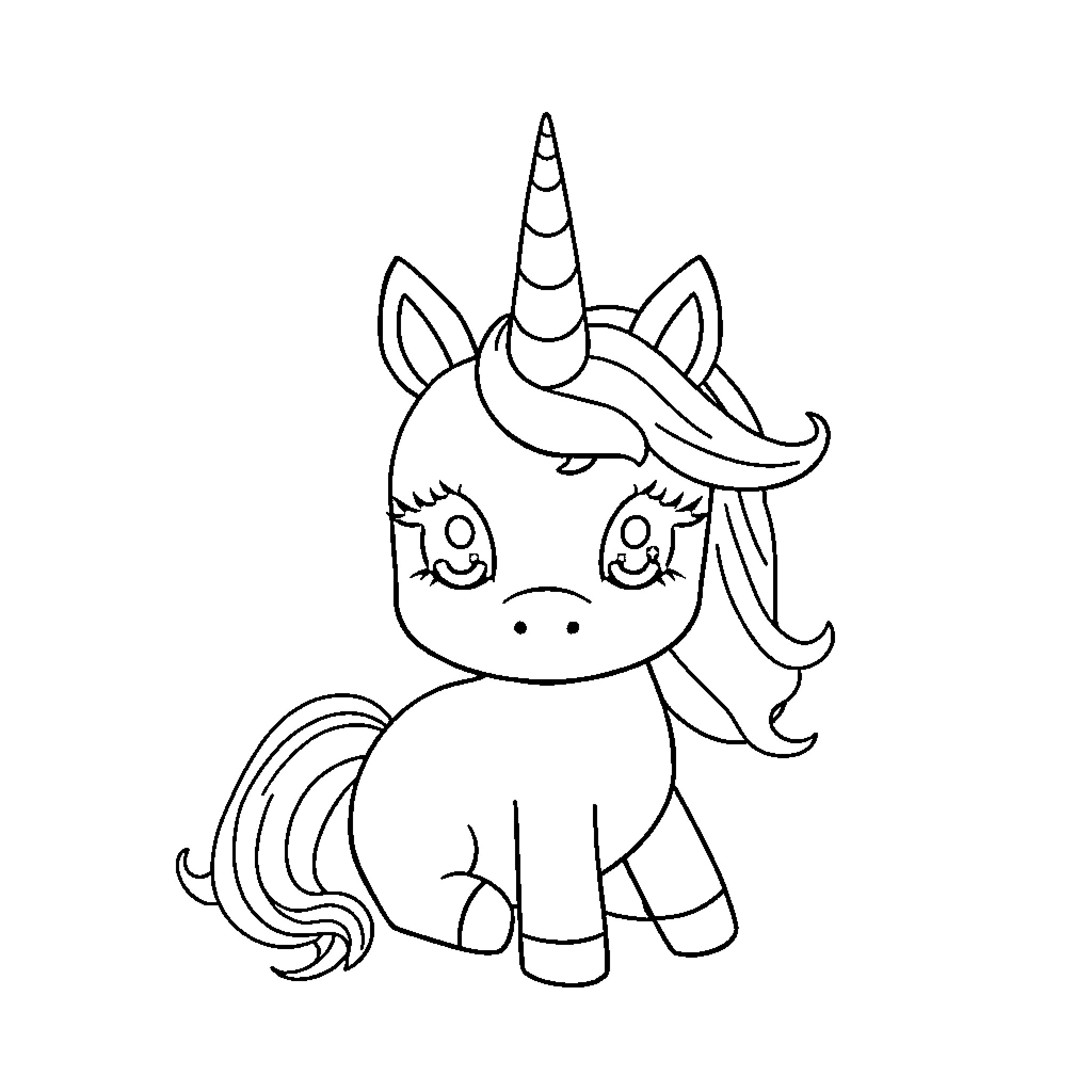 Unicorn resting with a smile Coloring Page (free black-and-white line drawing printable PDF for all, from beginners to advanced learners, including children, teens, adults, and seniors)