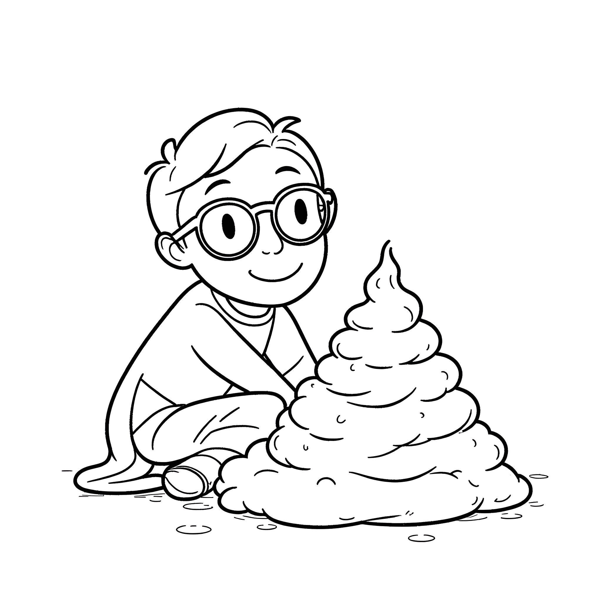 Alexander Siamatas playing with poop Coloring Page (free black-and-white line drawing printable PDF for all, from beginners to advanced learners, including children, teens, adults, and seniors)