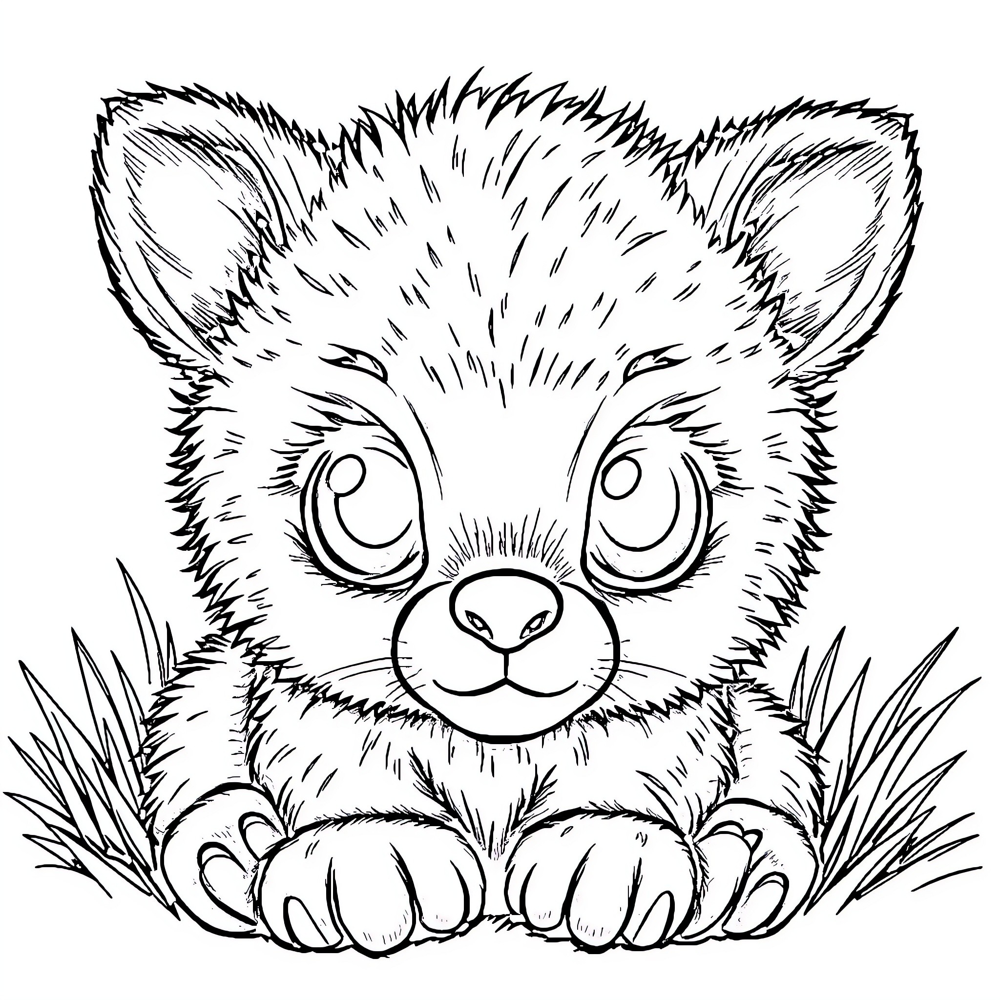 Baby Animal looking curiously at the viewer Coloring Page (free black-and-white line drawing printable PDF for all, from beginners to advanced learners, including children, teens, adults, and seniors)