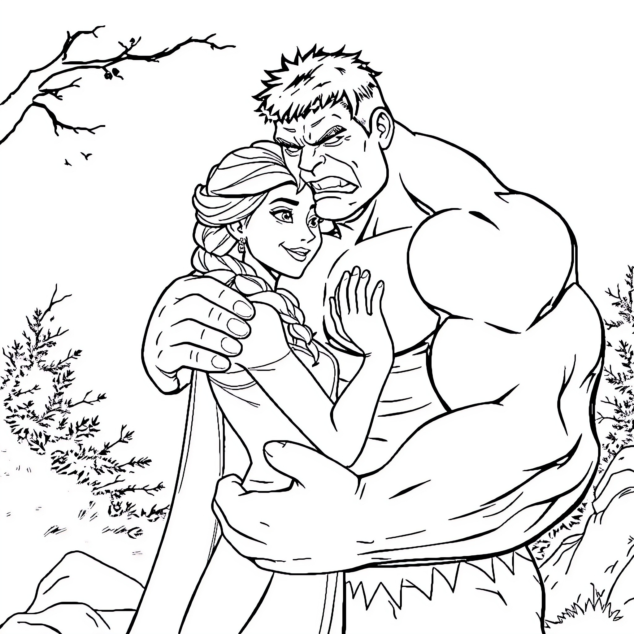 Elsa and the Mighty Companion Coloring Page (free black-and-white line drawing printable PDF for all, from beginners to advanced learners, including children, teens, adults, and seniors)