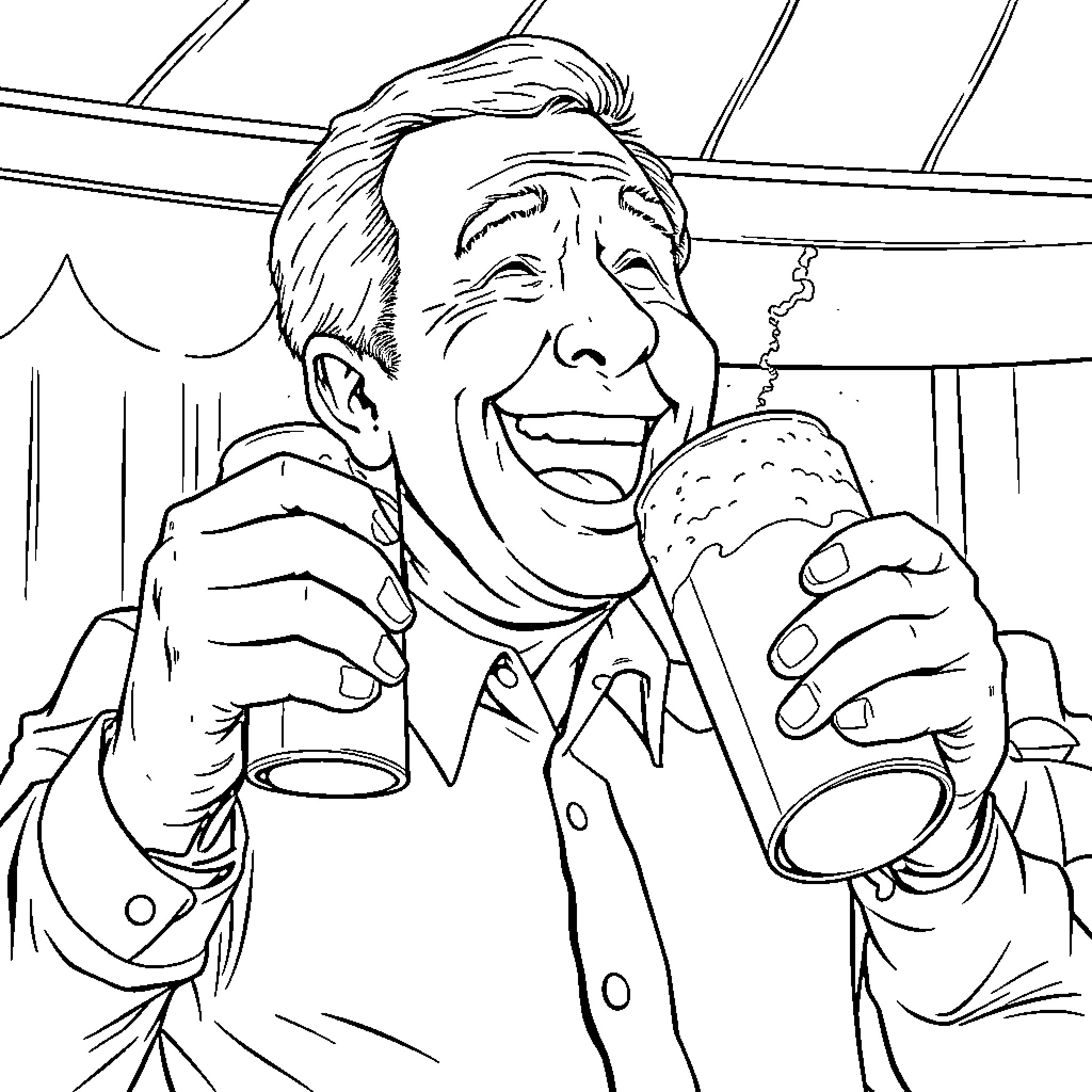 George Bush enjoying a refreshing beverage Coloring Page (free black-and-white line drawing printable PDF for all, from beginners to advanced learners, including children, teens, adults, and seniors)