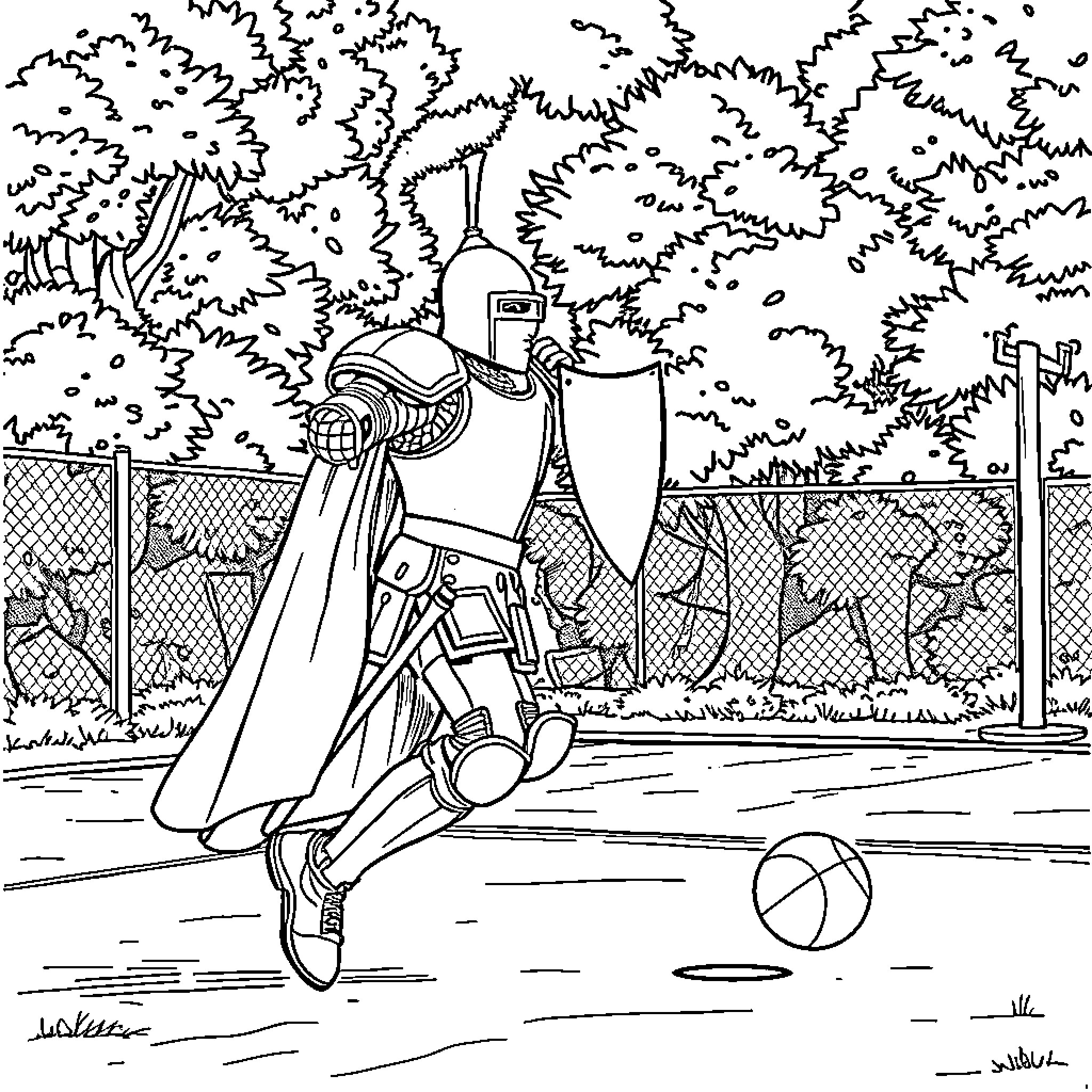 Knight Jousting with Determination and Focus Coloring Page (free black-and-white line drawing printable PDF for all, from beginners to advanced learners, including children, teens, adults, and seniors)