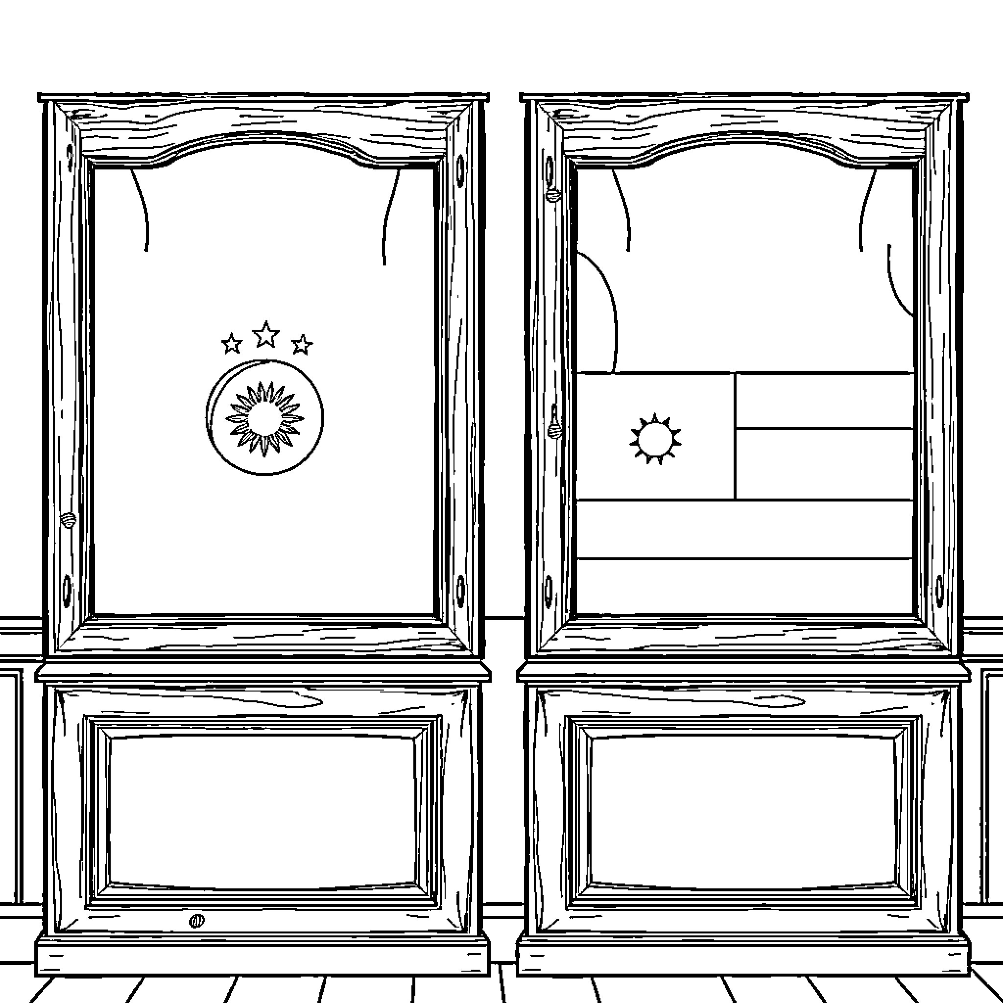 Cabinet with Intricate Design Frames Coloring Page (free black-and-white line drawing printable PDF for all, from beginners to advanced learners, including children, teens, adults, and seniors)