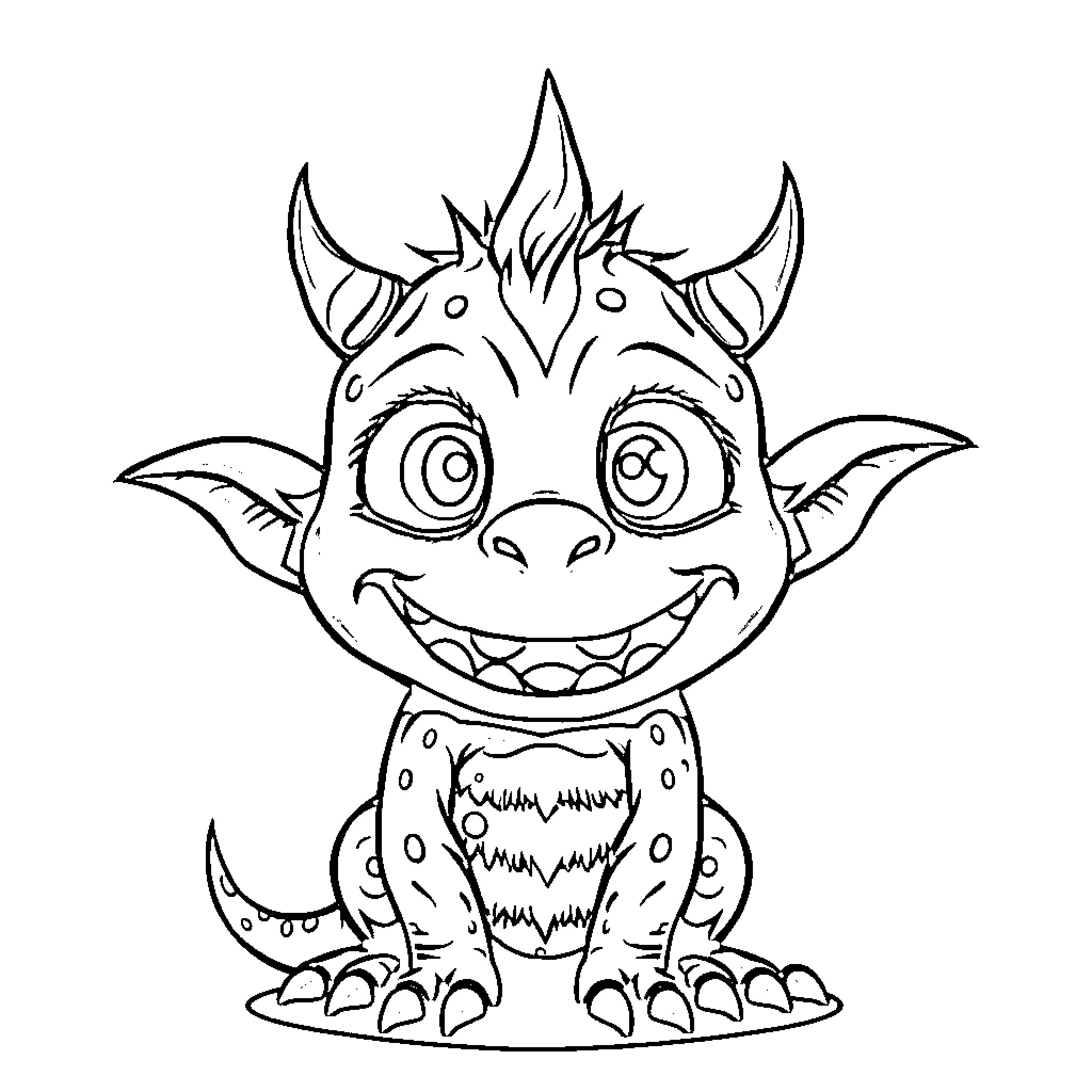Monster Enjoying a Mischievous Grin Coloring Page (free black-and-white line drawing printable PDF for all, from beginners to advanced learners, including children, teens, adults, and seniors)
