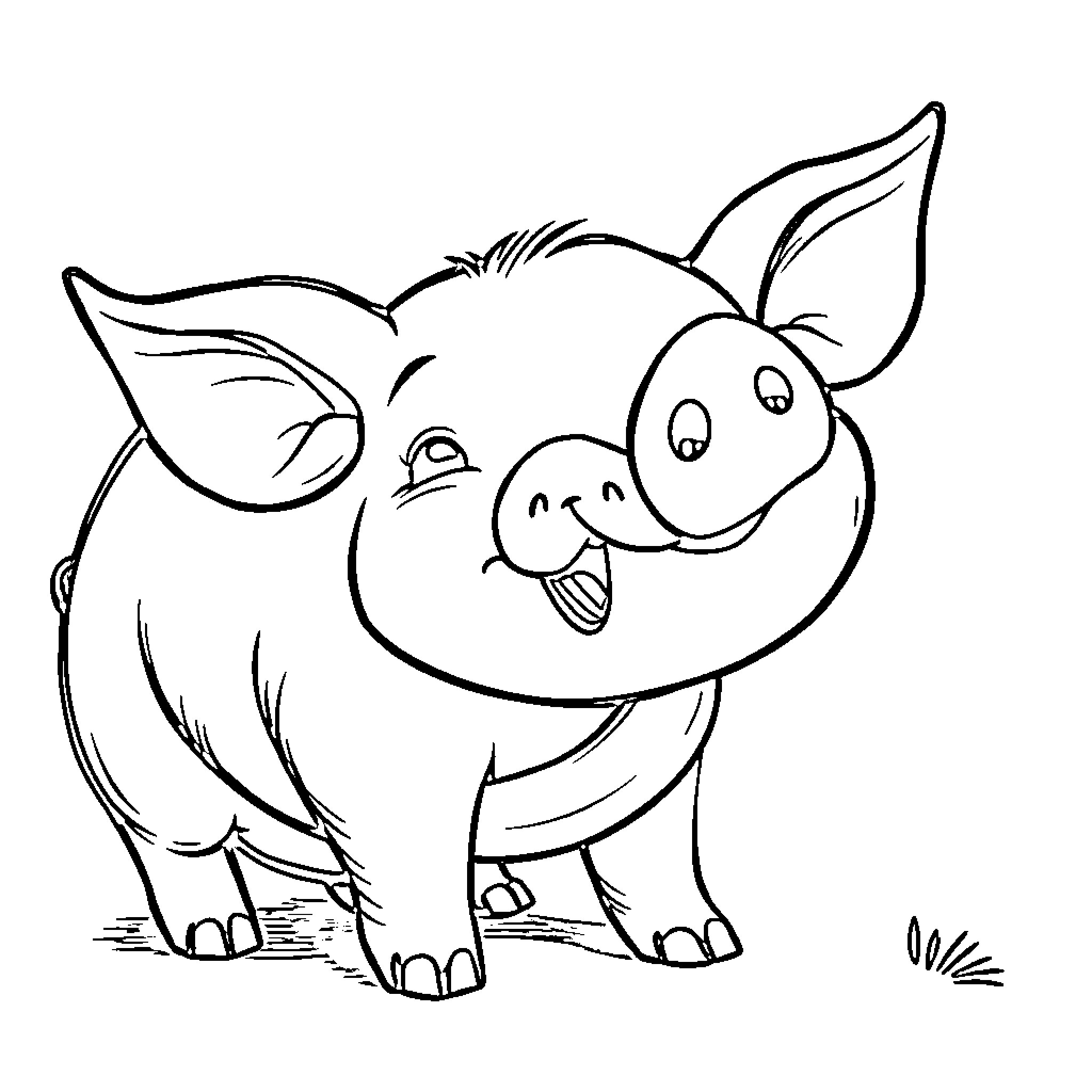 Pig making a silly face Coloring Page (free black-and-white line drawing printable PDF for all, from beginners to advanced learners, including children, teens, adults, and seniors)
