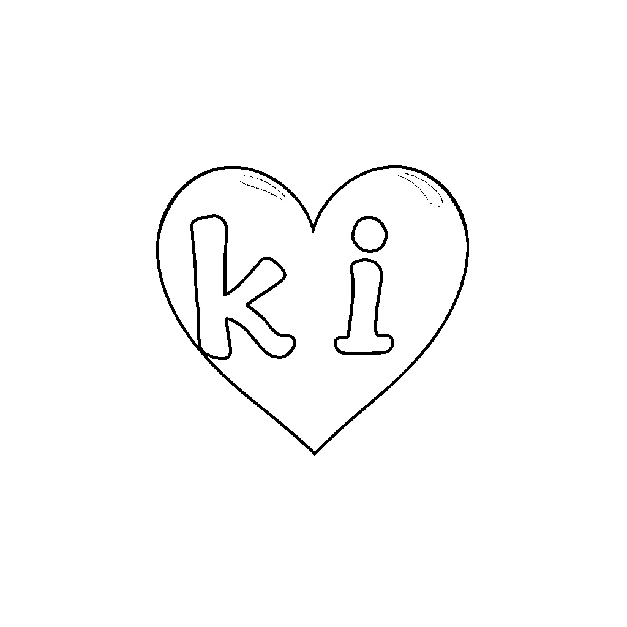 Heart with initials of a person Coloring Page (free black-and-white line drawing printable PDF for all, from beginners to advanced learners, including children, teens, adults, and seniors)