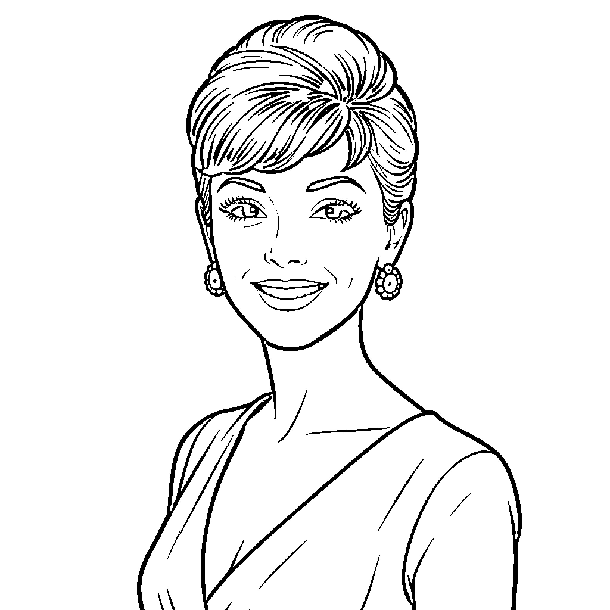 Audrey Hepburn's Timeless Elegance Coloring Page (free black-and-white line drawing printable PDF for all, from beginners to advanced learners, including children, teens, adults, and seniors)