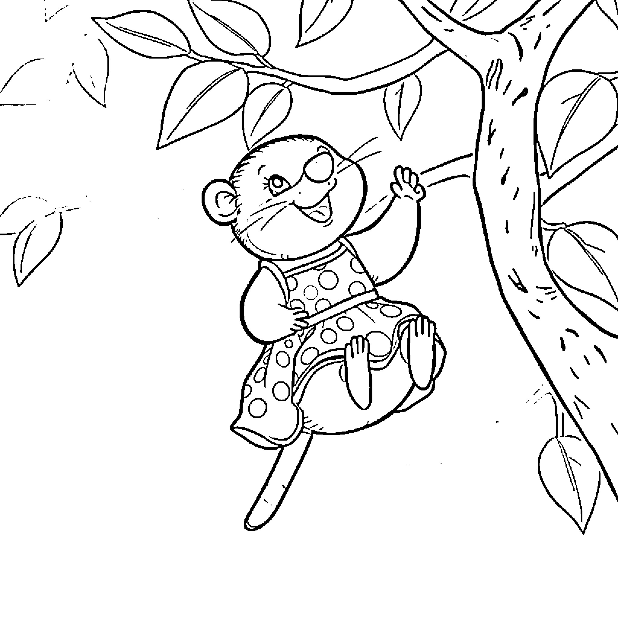 Mole playing joyfully in the forest Coloring Page (free black-and-white line drawing printable PDF for all, from beginners to advanced learners, including children, teens, adults, and seniors)