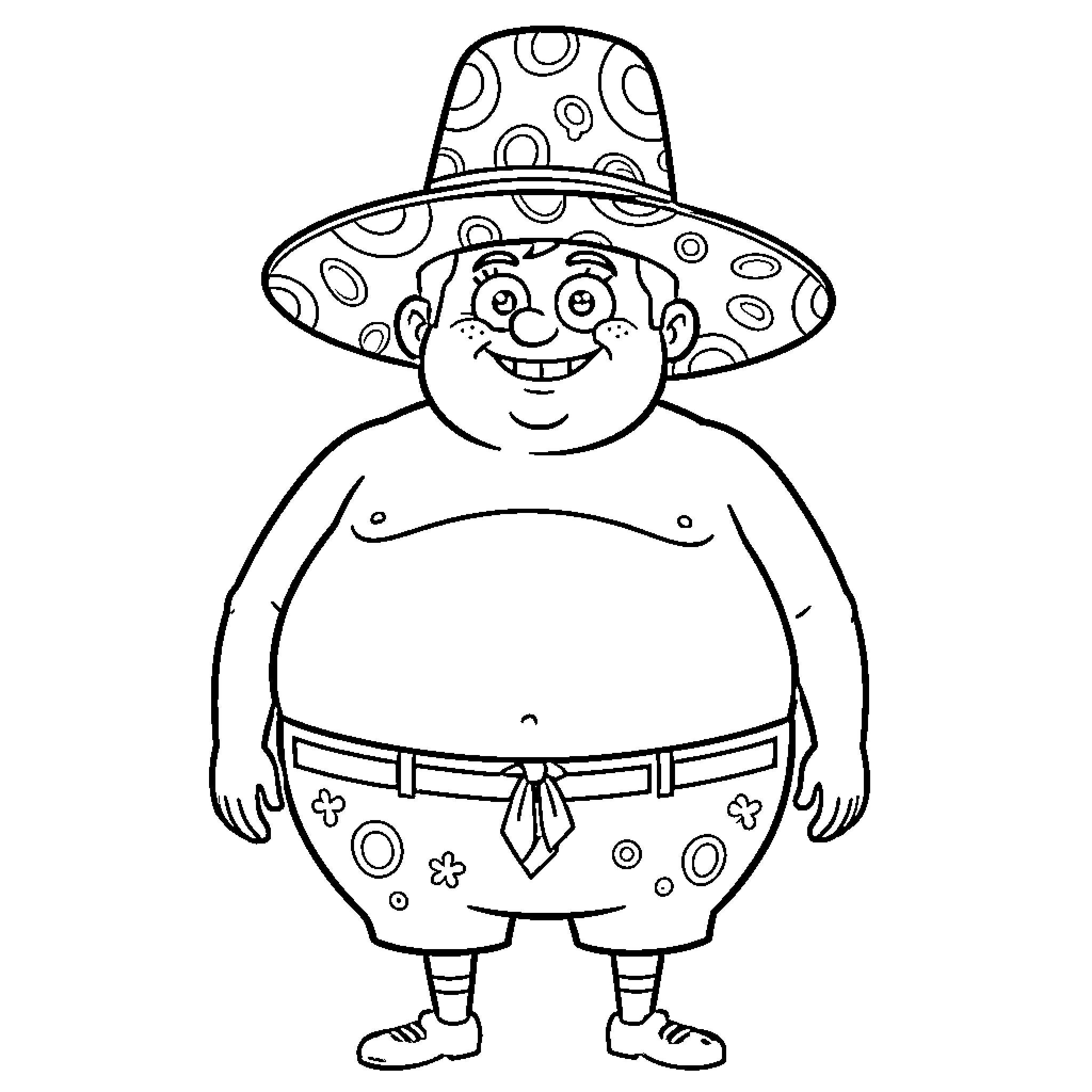 Man in polka dot hat and casual outfit Coloring Page (free black-and-white line drawing printable PDF for all, from beginners to advanced learners, including children, teens, adults, and seniors)