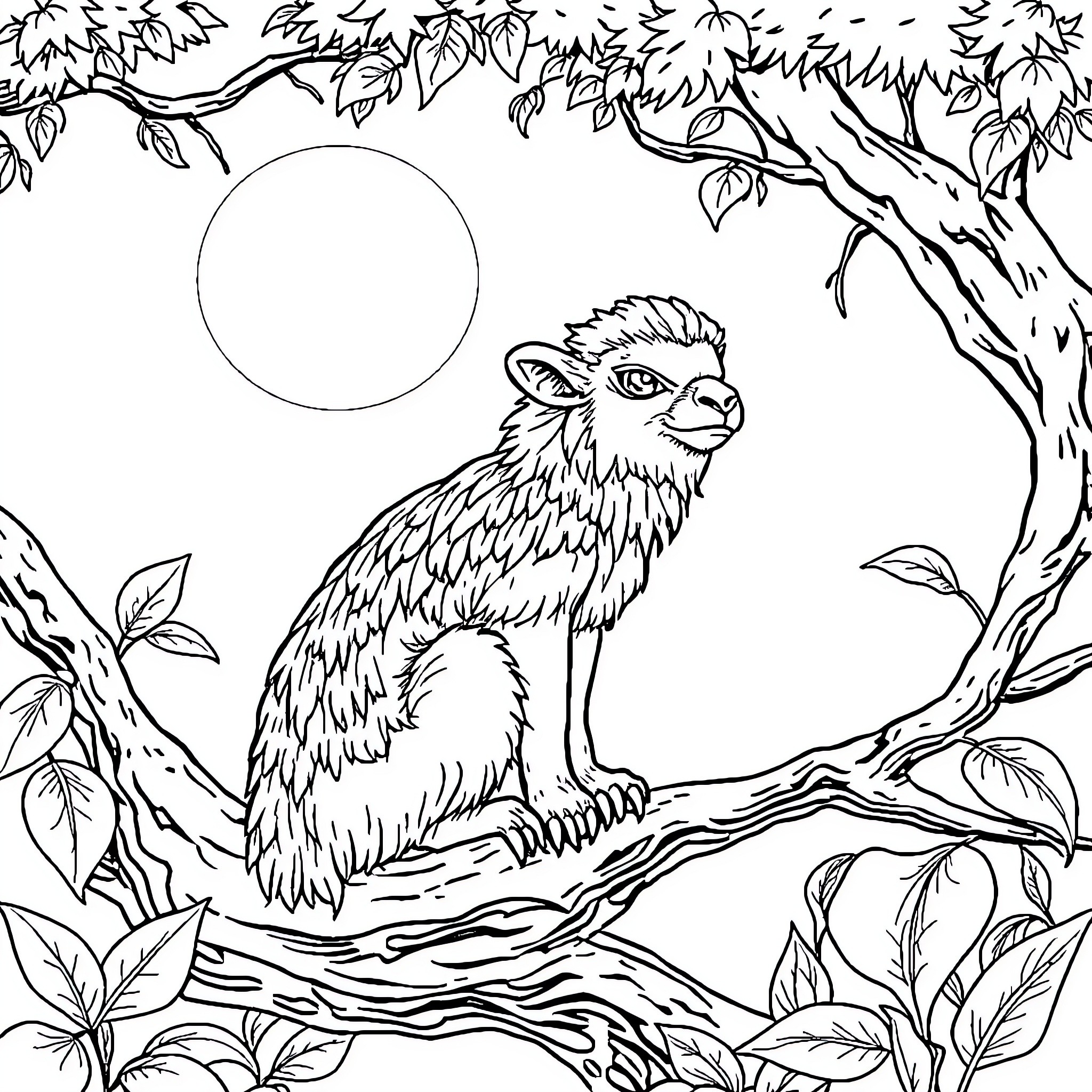 Animal in a tranquil forest scene Coloring Page (free black-and-white line drawing printable PDF for all, from beginners to advanced learners, including children, teens, adults, and seniors)