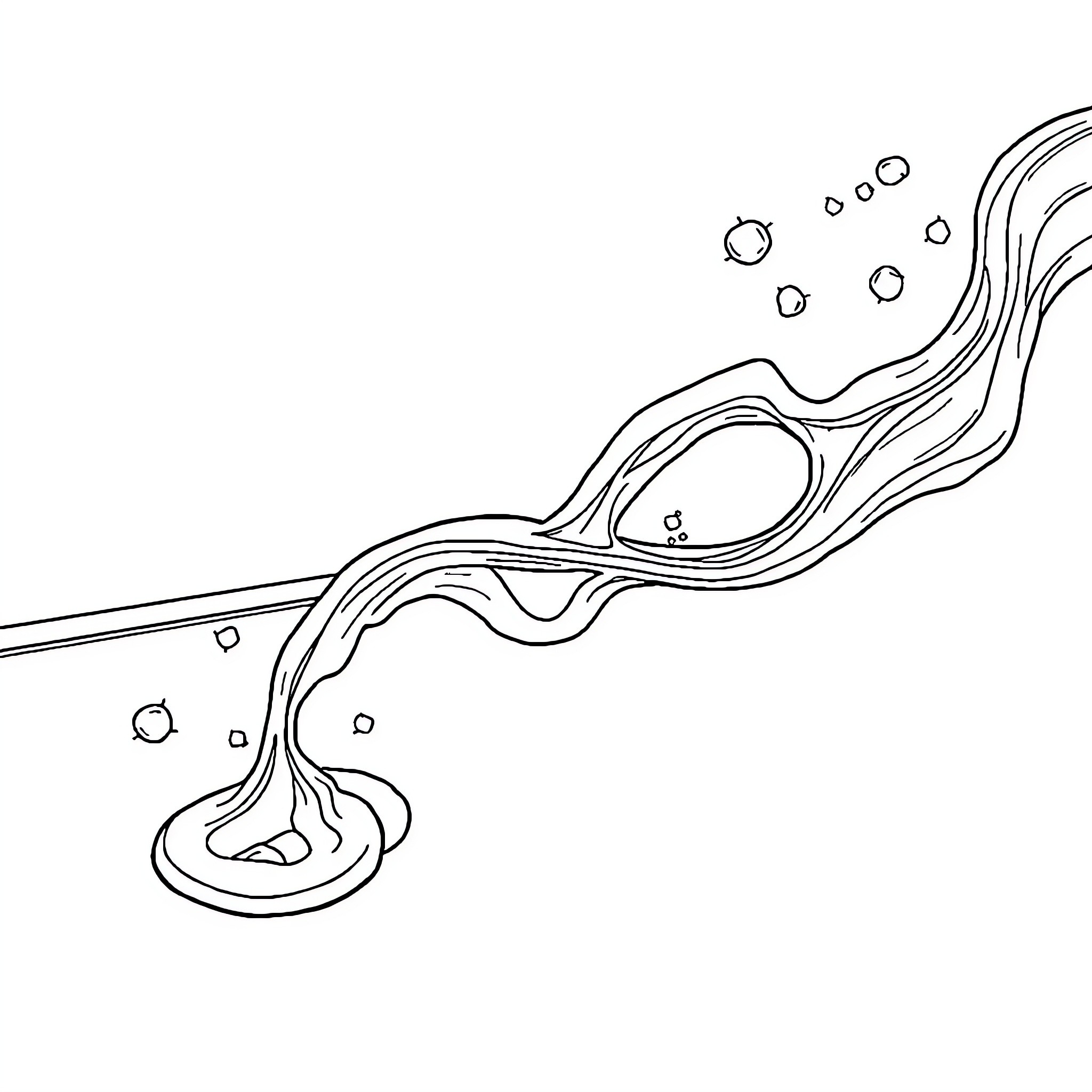 Water Drop Flowing Gracefully Coloring Page (free black-and-white line drawing printable PDF for all, from beginners to advanced learners, including children, teens, adults, and seniors)