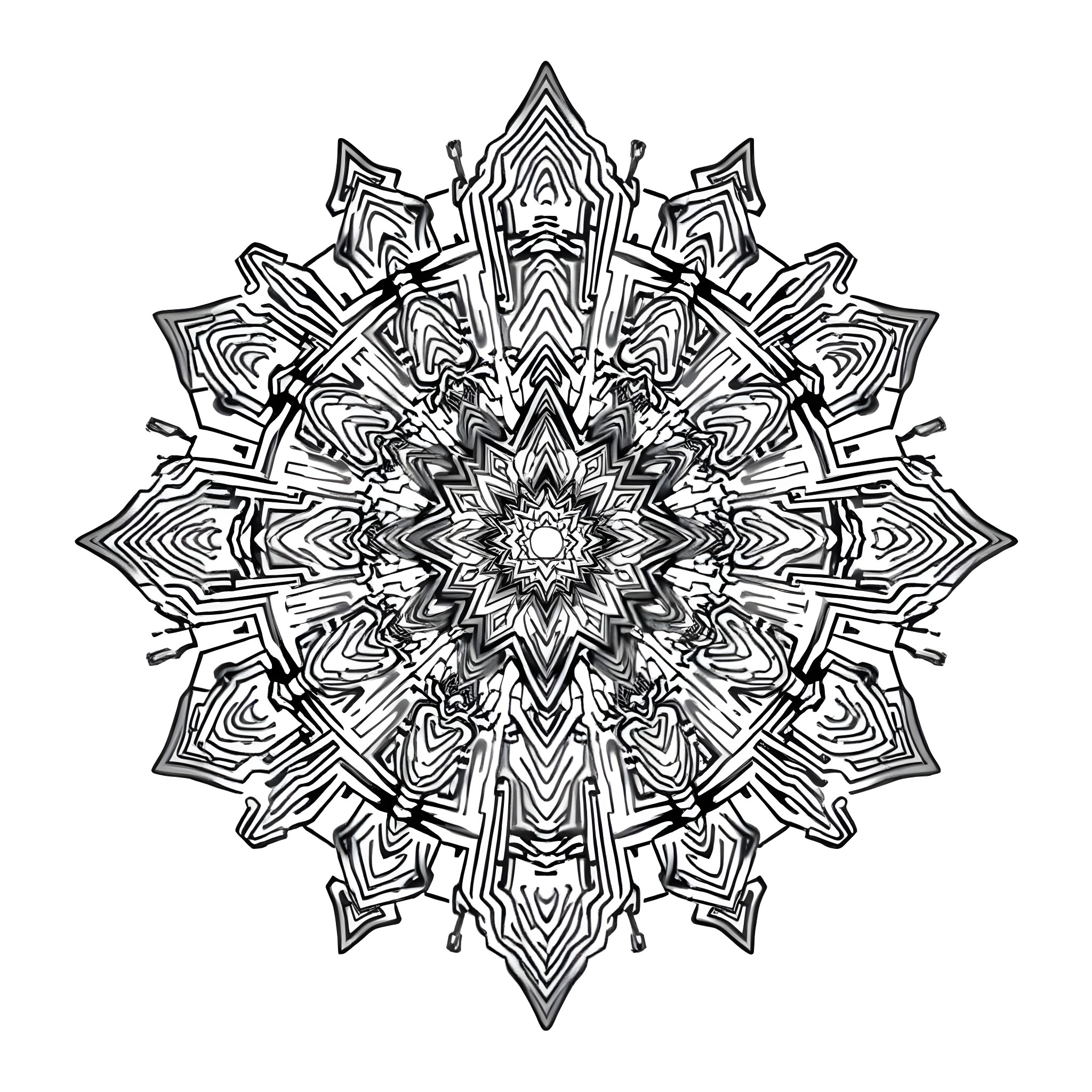 Cyber Mandala of Intricate Geometric Patterns Coloring Page (free black-and-white line drawing printable PDF for all, from beginners to advanced learners, including children, teens, adults, and seniors)
