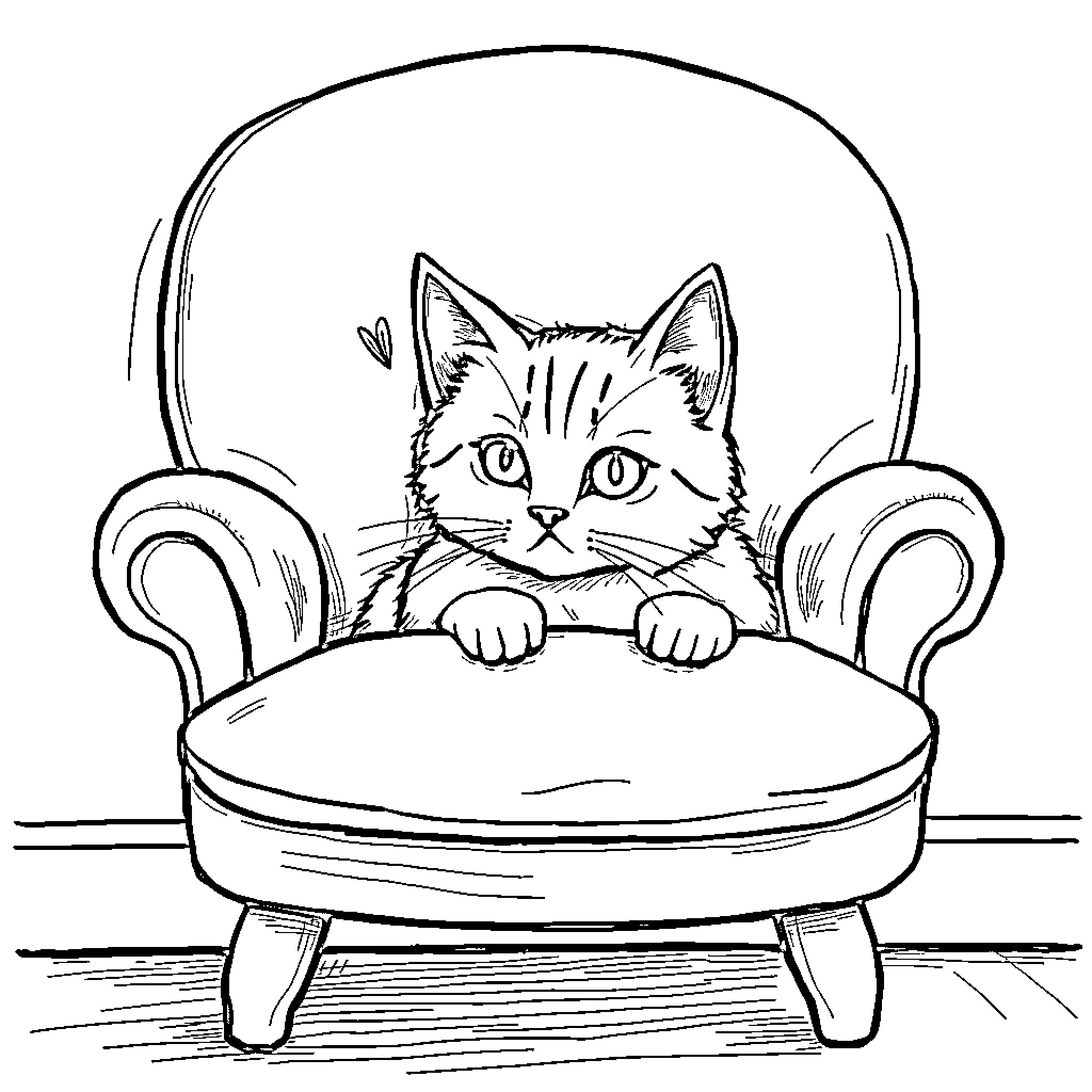 Cat lounging comfortably on couch Coloring Page (free black-and-white line drawing printable PDF for all, from beginners to advanced learners, including children, teens, adults, and seniors)