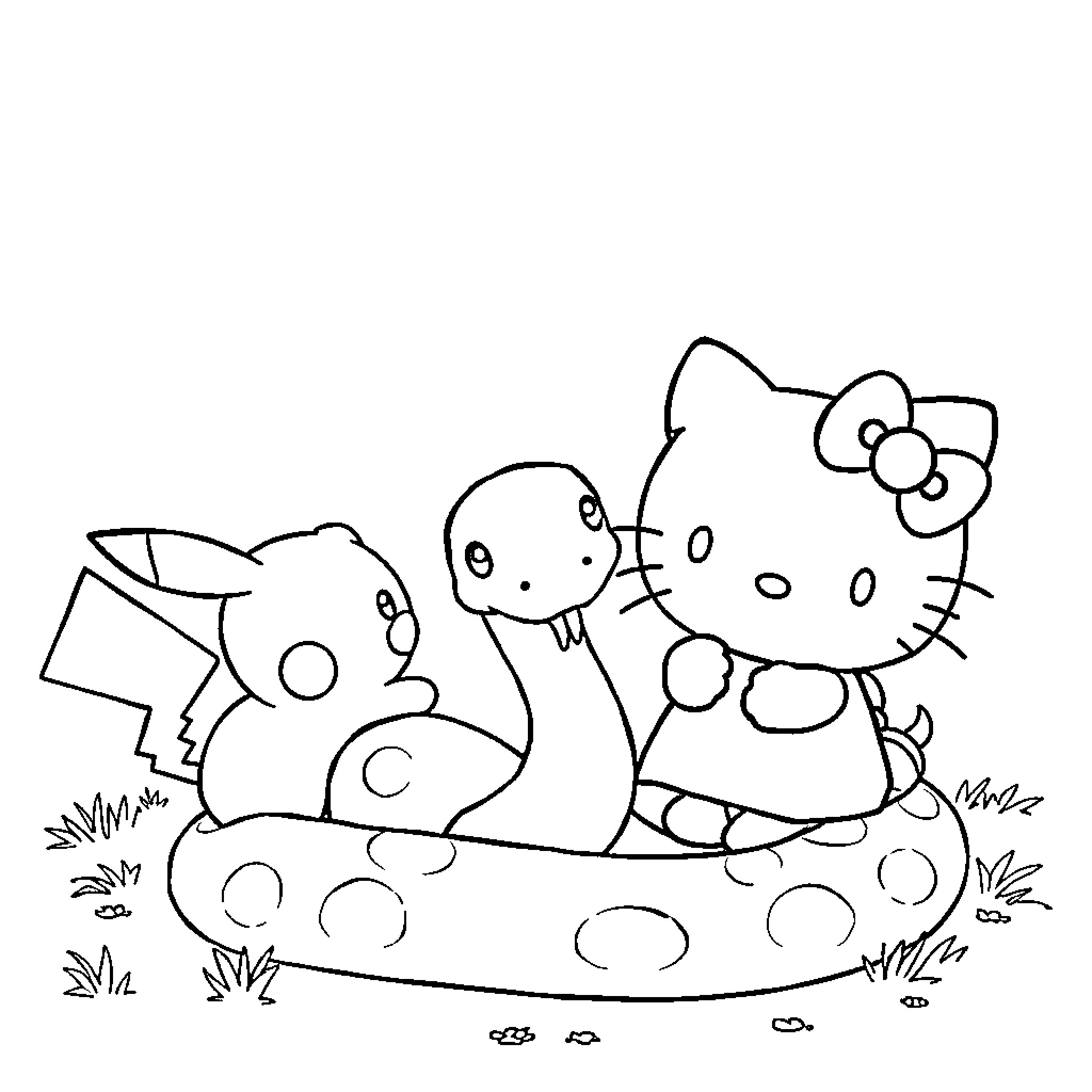 Hello Kitty enjoying an outdoor adventure Coloring Page (free black-and-white line drawing printable PDF for all, from beginners to advanced learners, including children, teens, adults, and seniors)