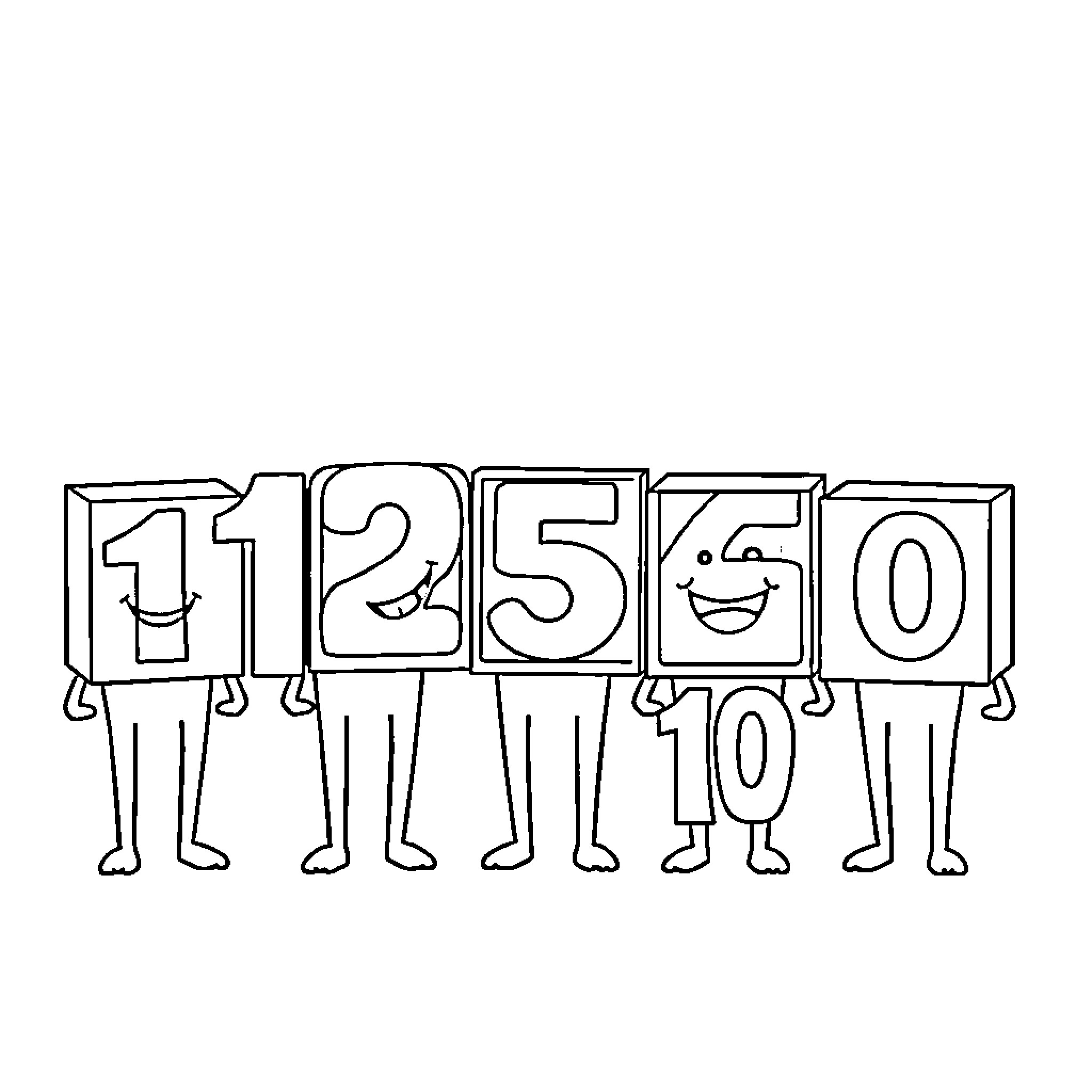 Numberblocks happily standing together Coloring Page (free black-and-white line drawing printable PDF for all, from beginners to advanced learners, including children, teens, adults, and seniors)