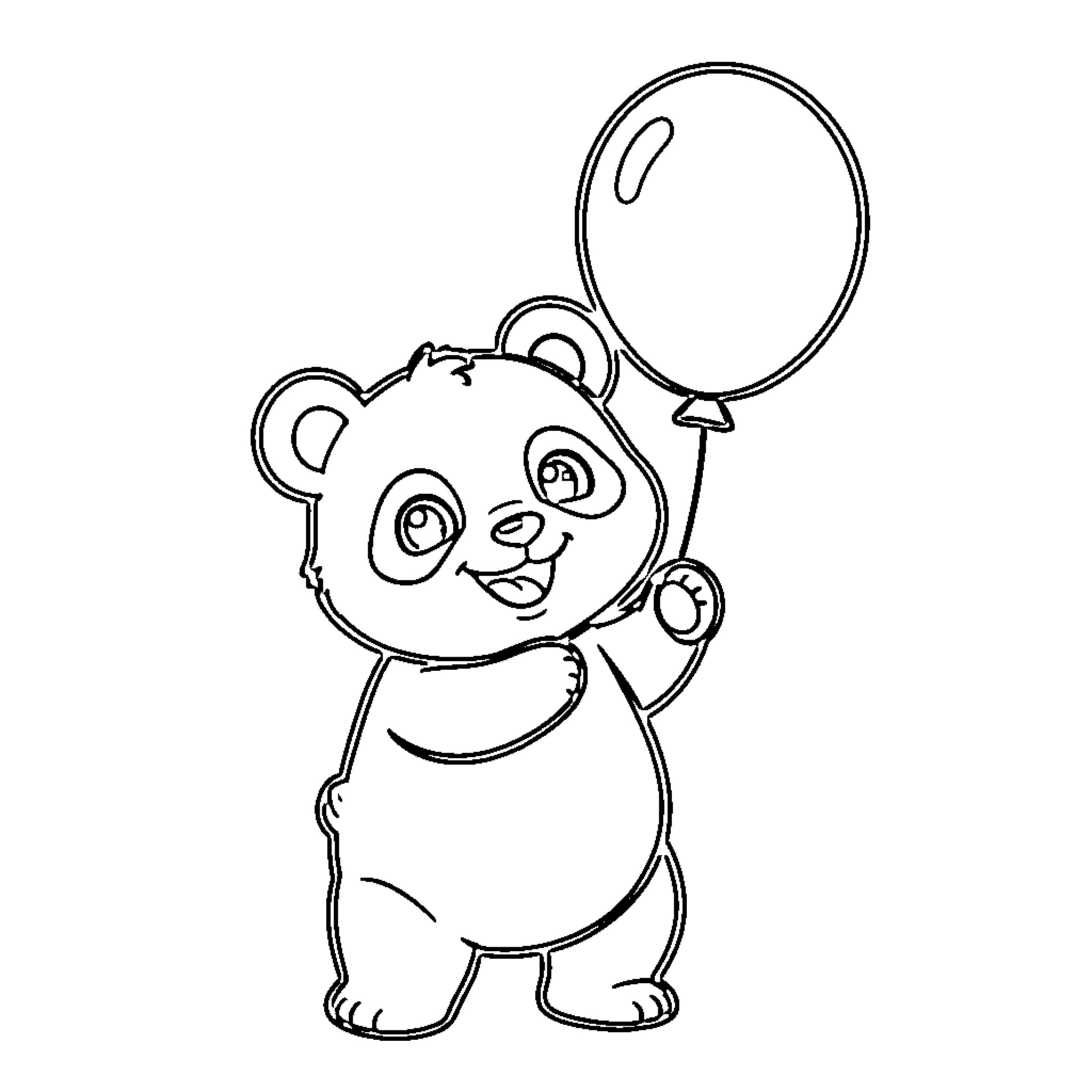 Panda playing with balloon Coloring Page (free black-and-white line drawing printable PDF for all, from beginners to advanced learners, including children, teens, adults, and seniors)
