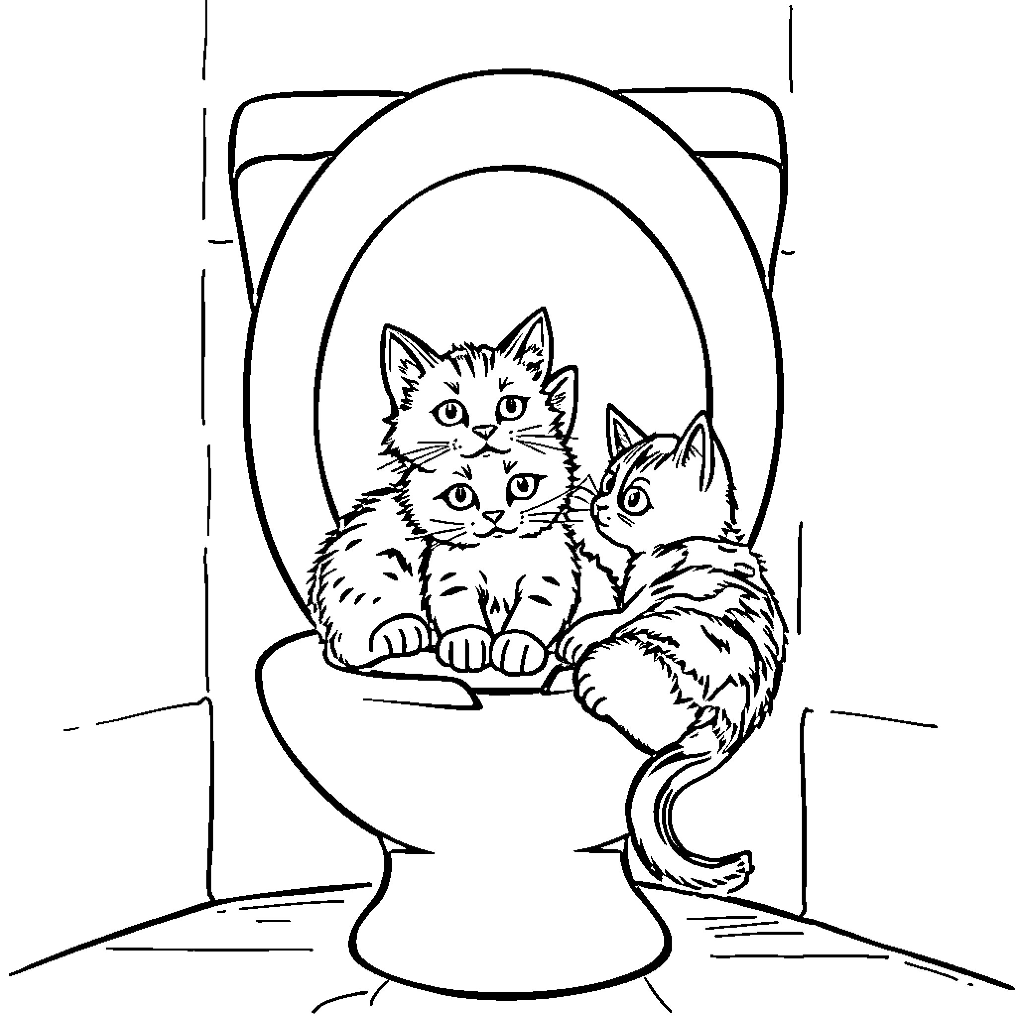 Cat kittens resting in a flower pot Coloring Page (free black-and-white line drawing printable PDF for all, from beginners to advanced learners, including children, teens, adults, and seniors)