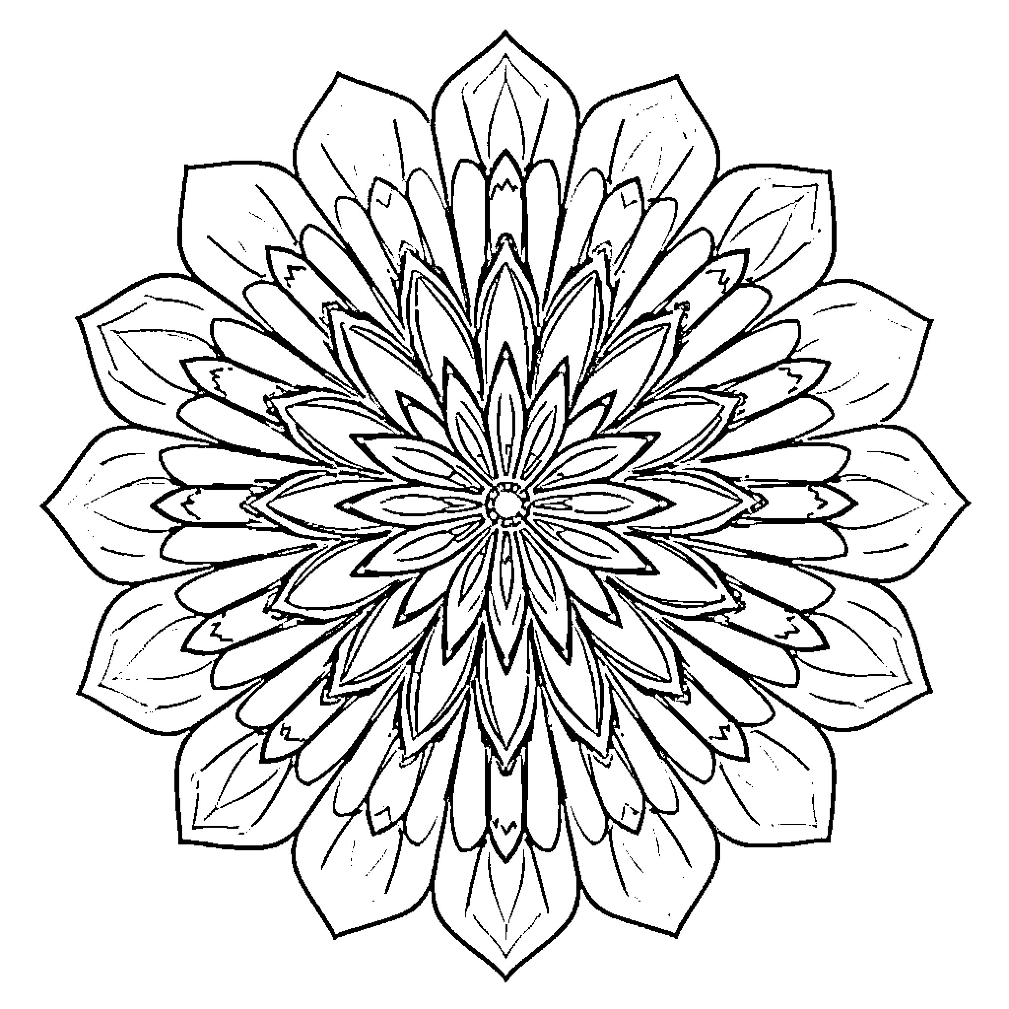 Flower with intricate petal patterns Coloring Page (free black-and-white line drawing printable PDF for all, from beginners to advanced learners, including children, teens, adults, and seniors)