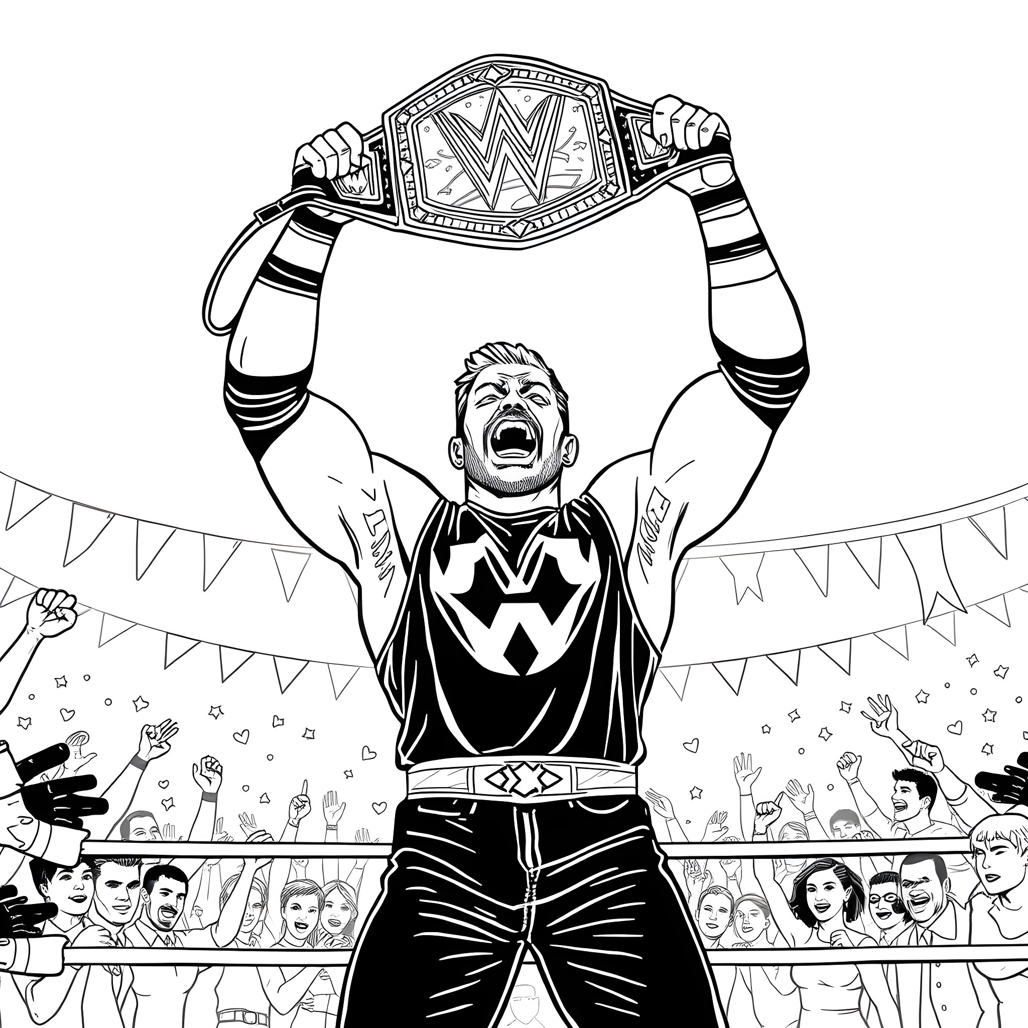 Jay J Roberts celebrates championship victory Coloring Page (free black-and-white line drawing printable PDF for all, from beginners to advanced learners, including children, teens, adults, and seniors)