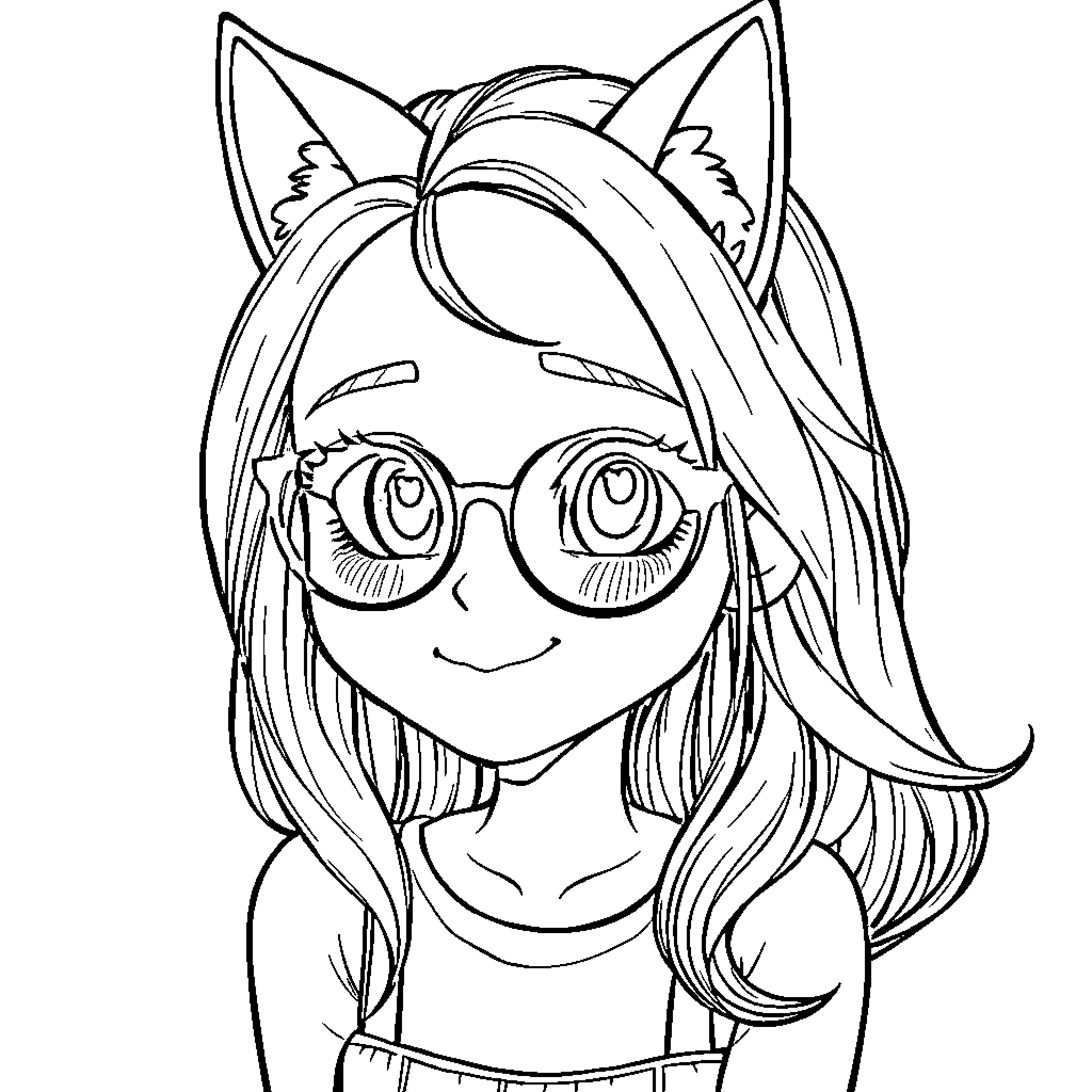 Daniela the happy anime-inspired girl Coloring Page (free black-and-white line drawing printable PDF for all, from beginners to advanced learners, including children, teens, adults, and seniors)