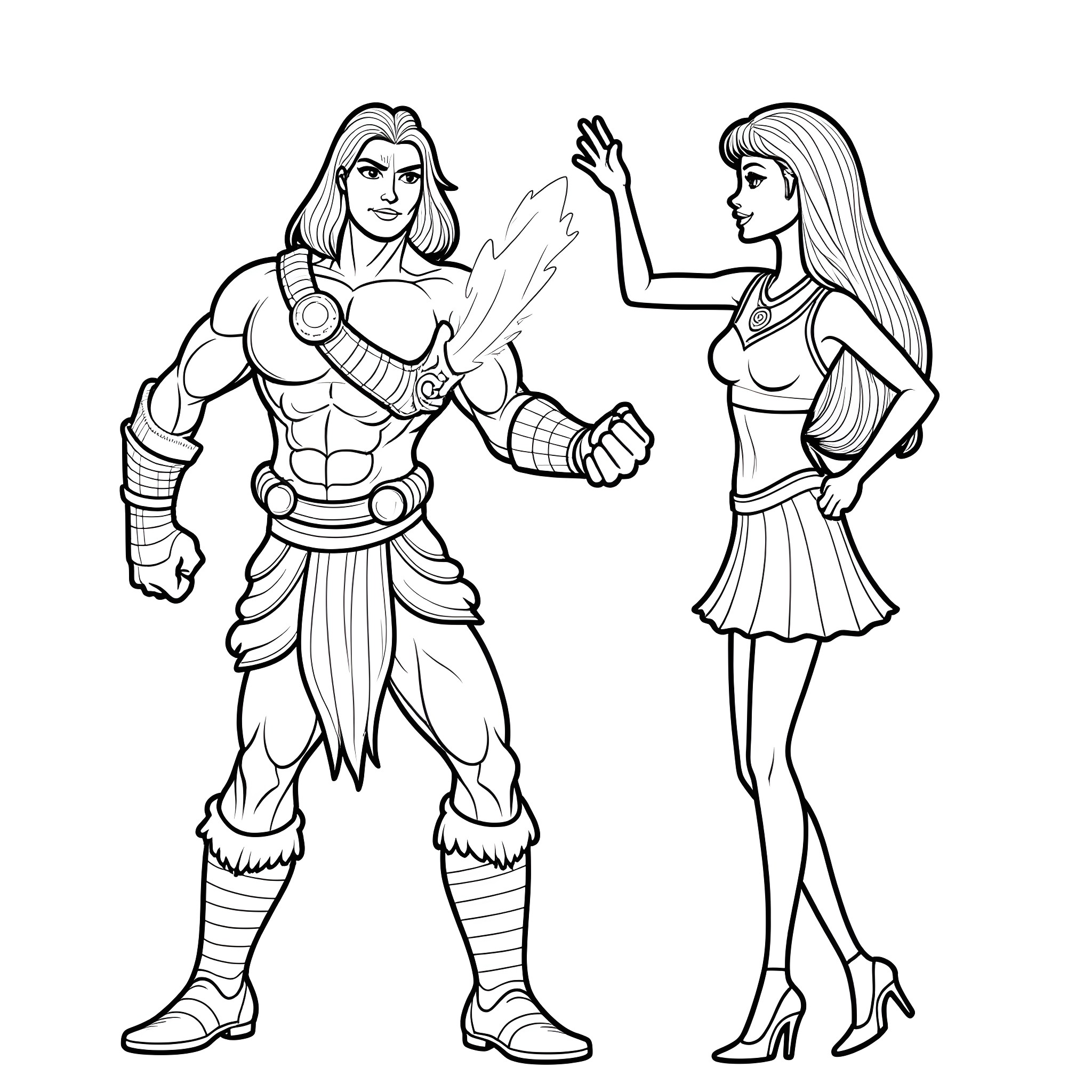 Conan and the Warrior Princess Coloring Page (free black-and-white line drawing printable PDF for all, from beginners to advanced learners, including children, teens, adults, and seniors)