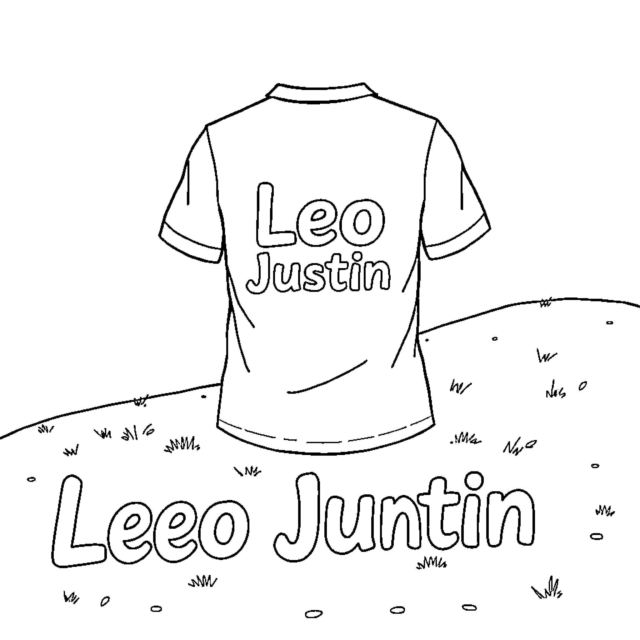 Maillot de Foot with Player Names Coloring Page (free black-and-white line drawing printable PDF for all, from beginners to advanced learners, including children, teens, adults, and seniors)
