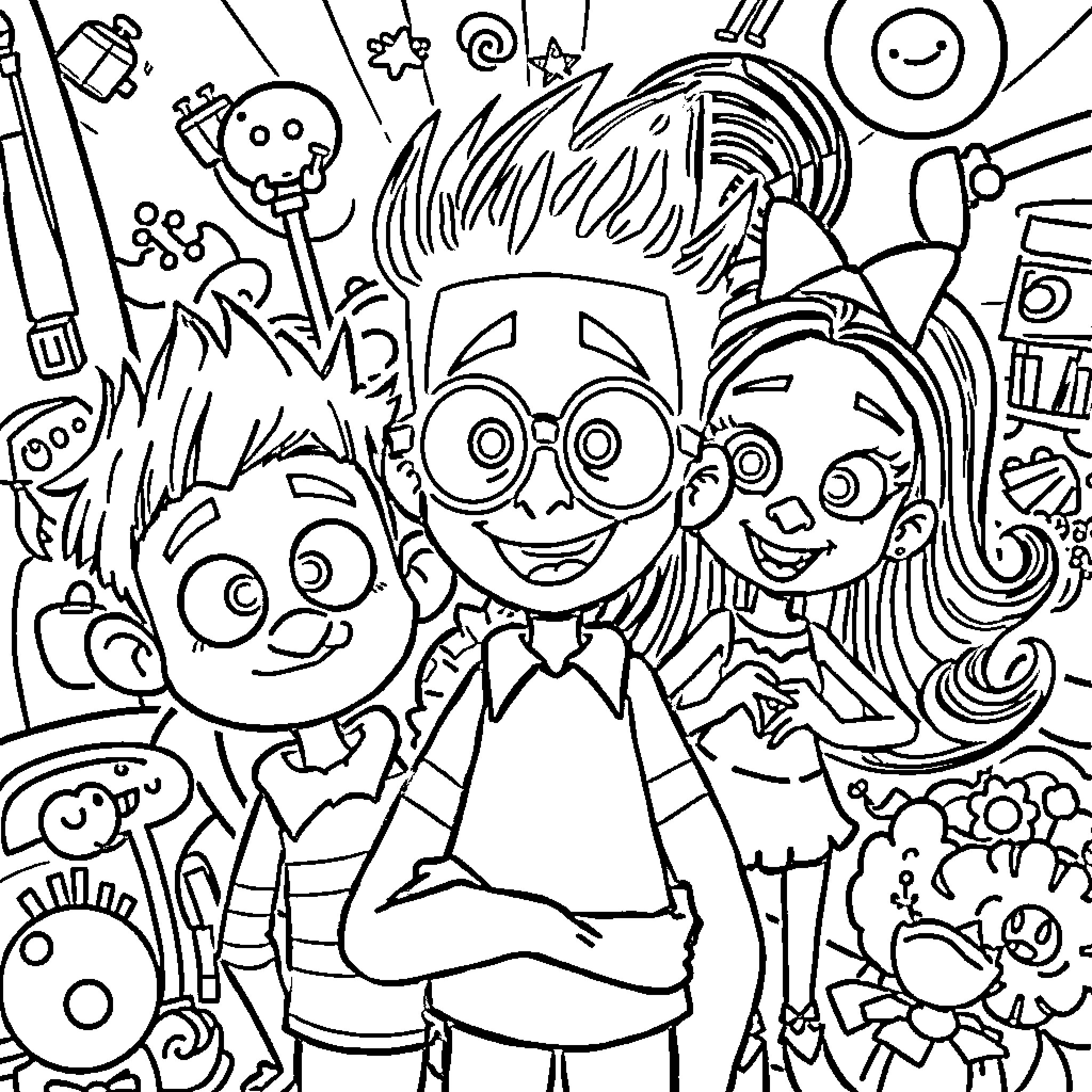 Fairly Odd Parents - Mischievous Characters in a Whimsical World Coloring Page (free black-and-white line drawing printable PDF for all, from beginners to advanced learners, including children, teens, adults, and seniors)