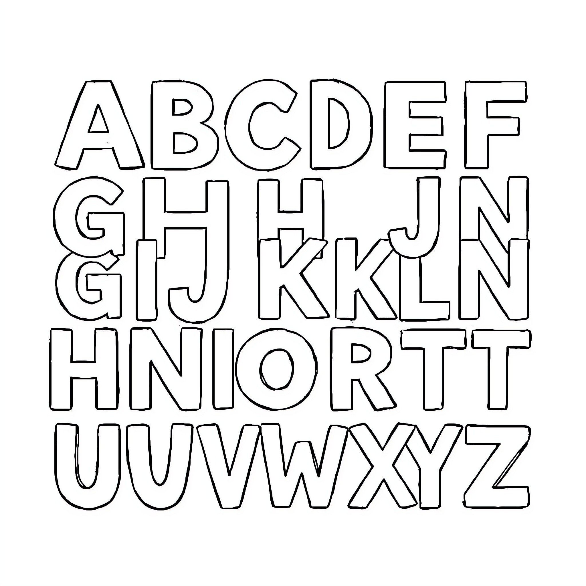 Alphabet Letter Outlines Awaiting Coloring Coloring Page (free black-and-white line drawing printable PDF for all, from beginners to advanced learners, including children, teens, adults, and seniors)