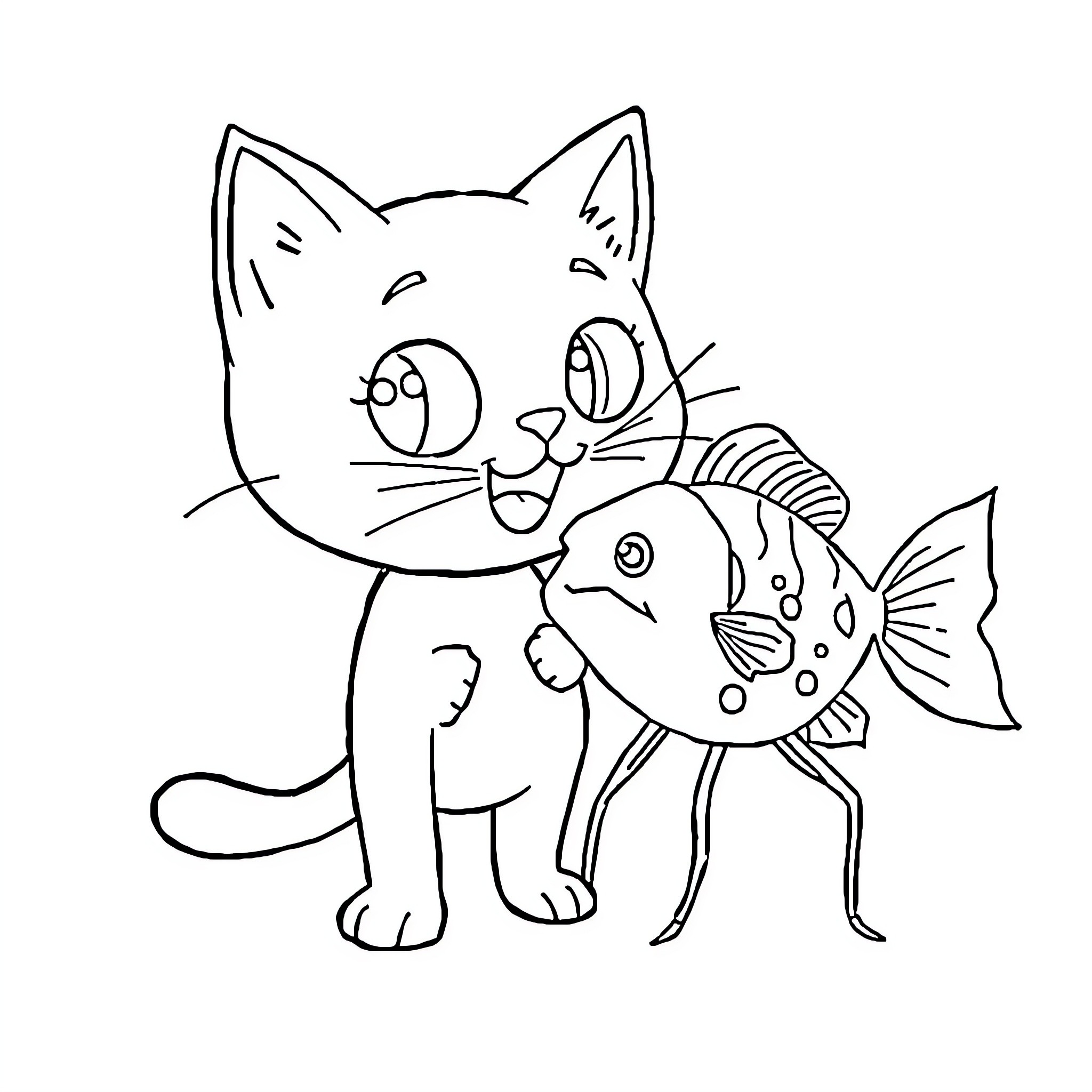 Gumball and the Curious Fish Coloring Page (free black-and-white line drawing printable PDF for all, from beginners to advanced learners, including children, teens, adults, and seniors)