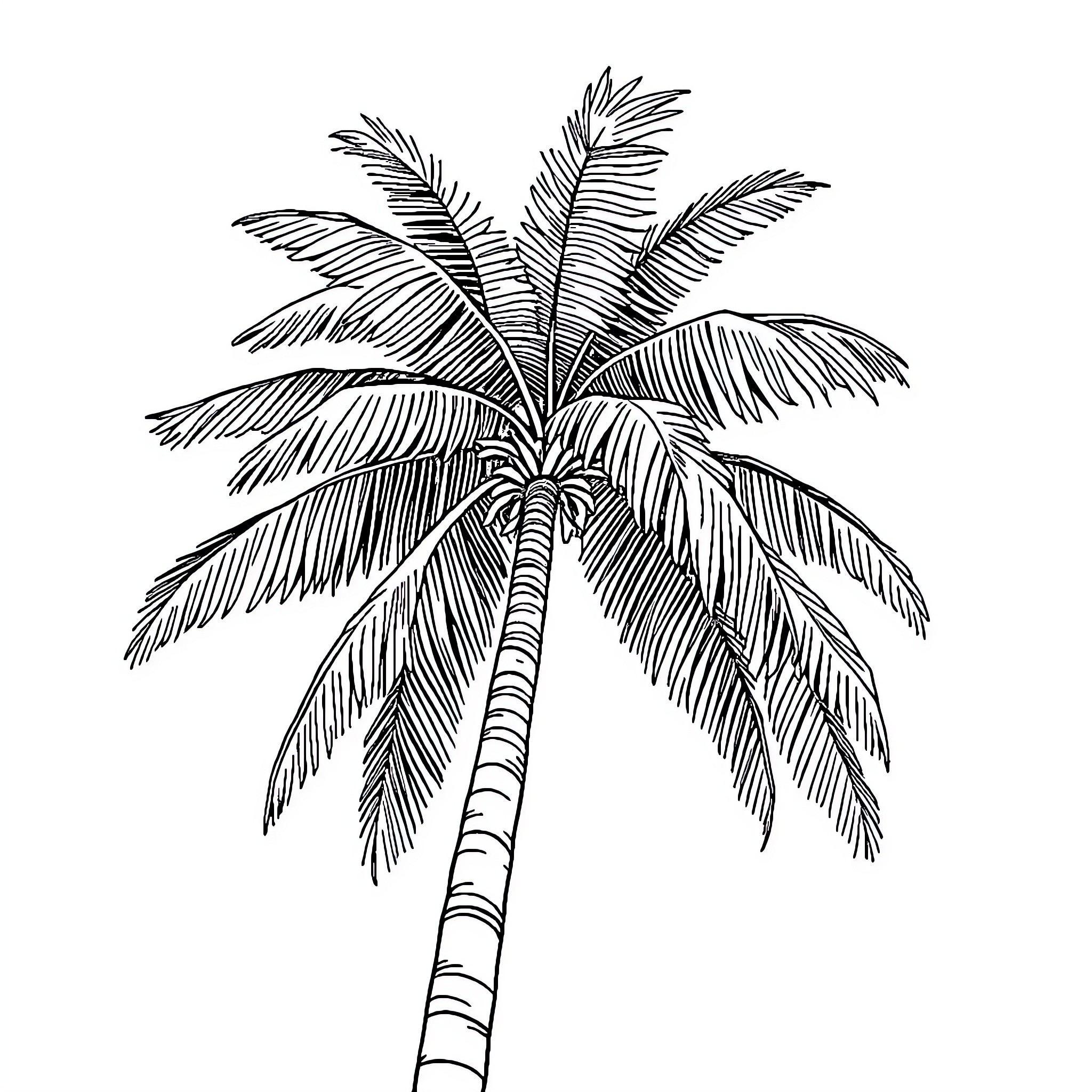 Palm Tree with Detailed Foliage Coloring Page (free black-and-white line drawing printable PDF for all, from beginners to advanced learners, including children, teens, adults, and seniors)