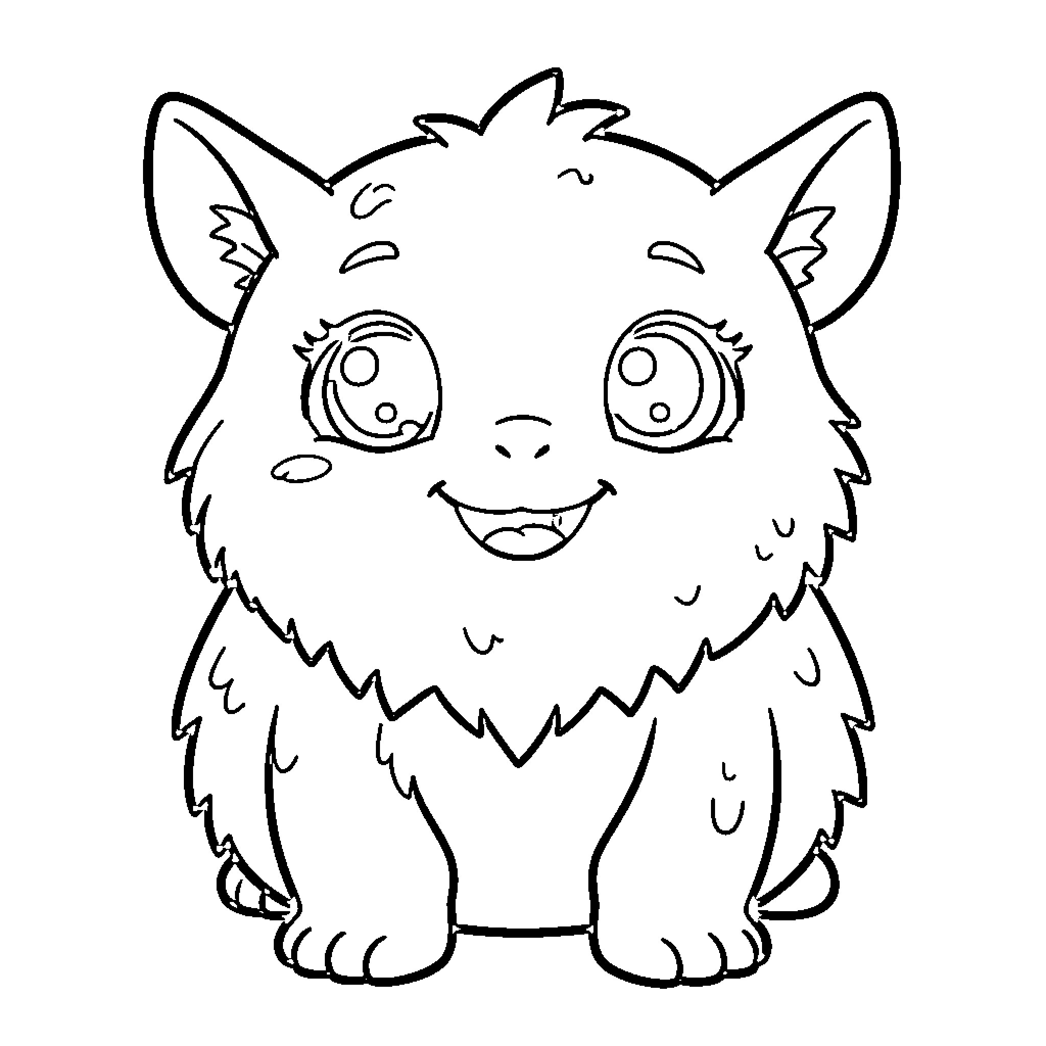 Monster smiling with large expressive eyes Coloring Page (free black-and-white line drawing printable PDF for all, from beginners to advanced learners, including children, teens, adults, and seniors)
