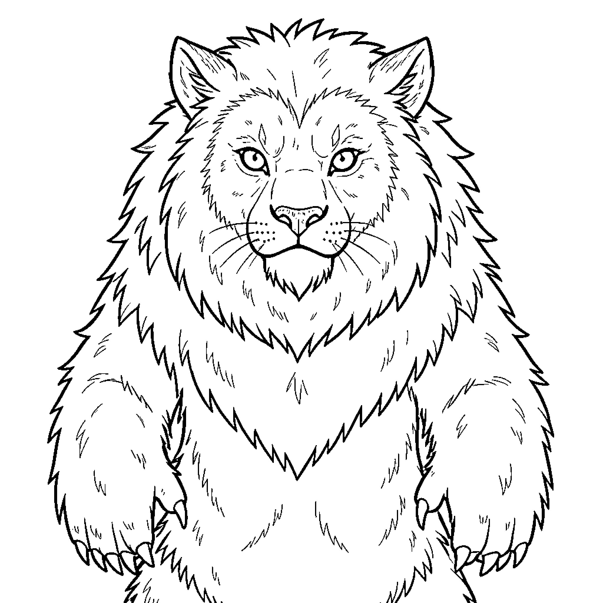 Lion Werewolf in fierce expression Coloring Page (free black-and-white line drawing printable PDF for all, from beginners to advanced learners, including children, teens, adults, and seniors)