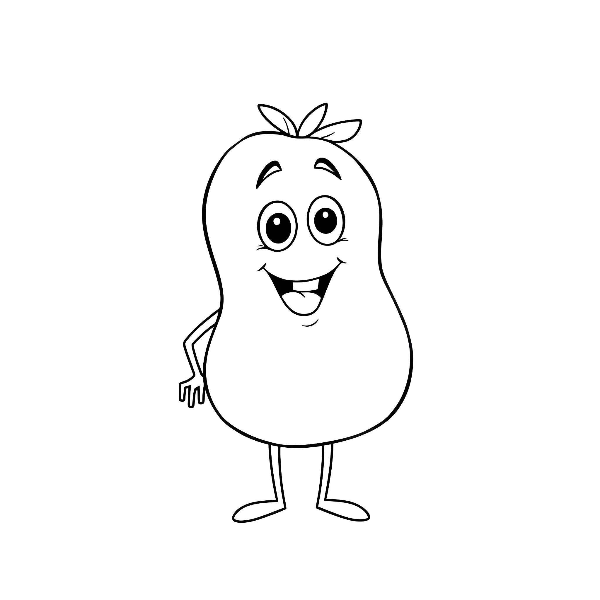 Potato character smiling happily Coloring Page (free black-and-white line drawing printable PDF for all, from beginners to advanced learners, including children, teens, adults, and seniors)