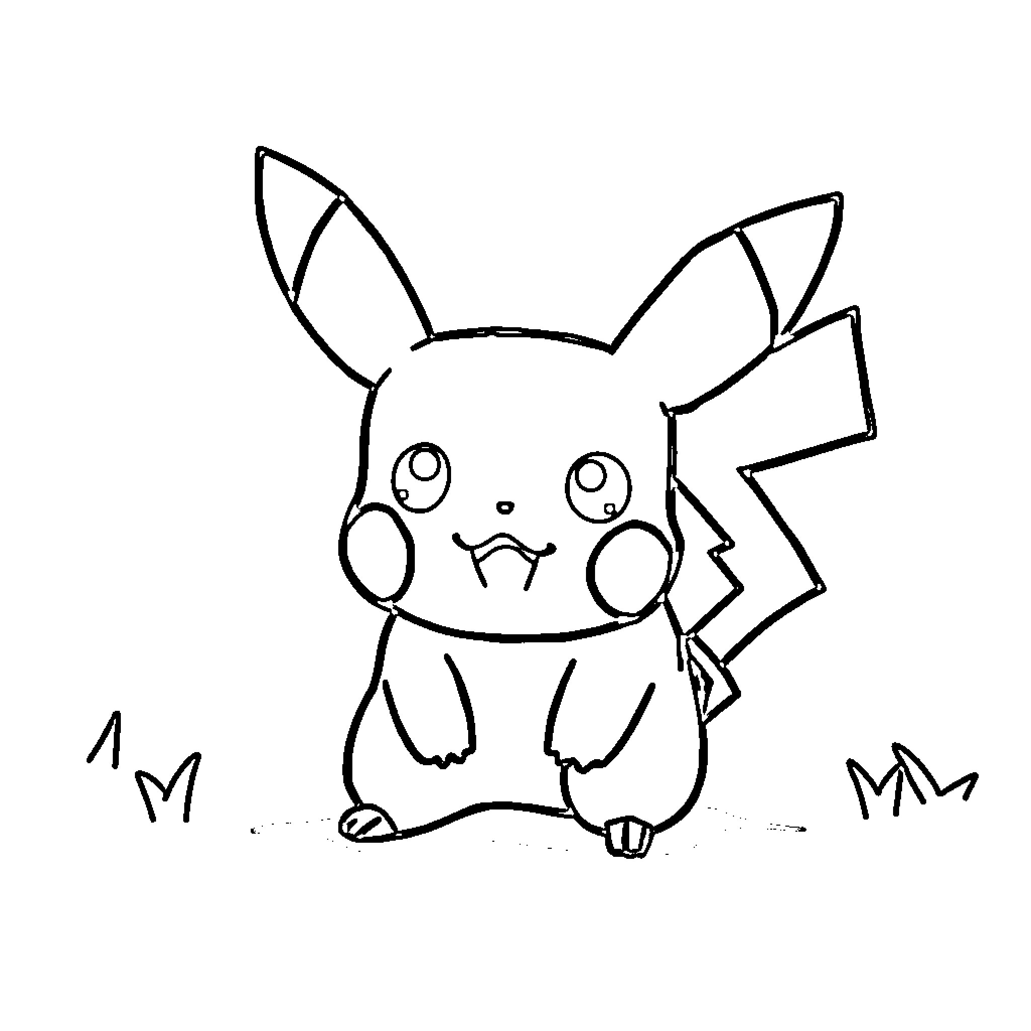 Pikachu in a charming pose Coloring Page (free black-and-white line drawing printable PDF for all, from beginners to advanced learners, including children, teens, adults, and seniors)