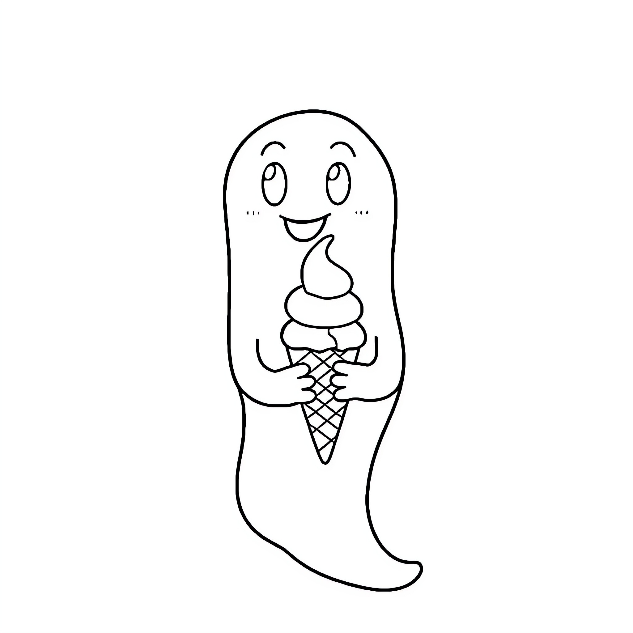 Ghost enjoying an ice cream cone Coloring Page (free black-and-white line drawing printable PDF for all, from beginners to advanced learners, including children, teens, adults, and seniors)